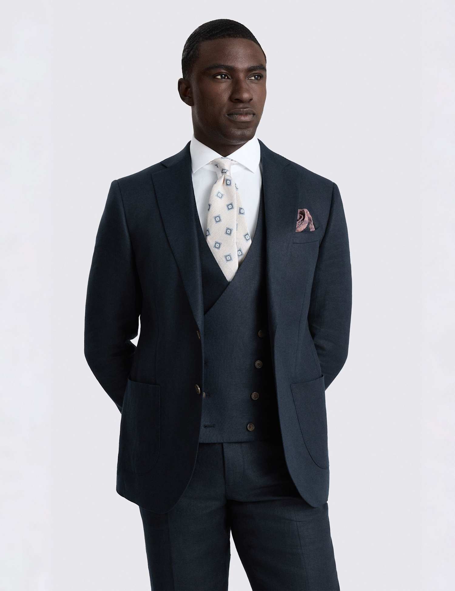 MOSS Slim Fit Pure Linen Twill Suit Jacket Navy