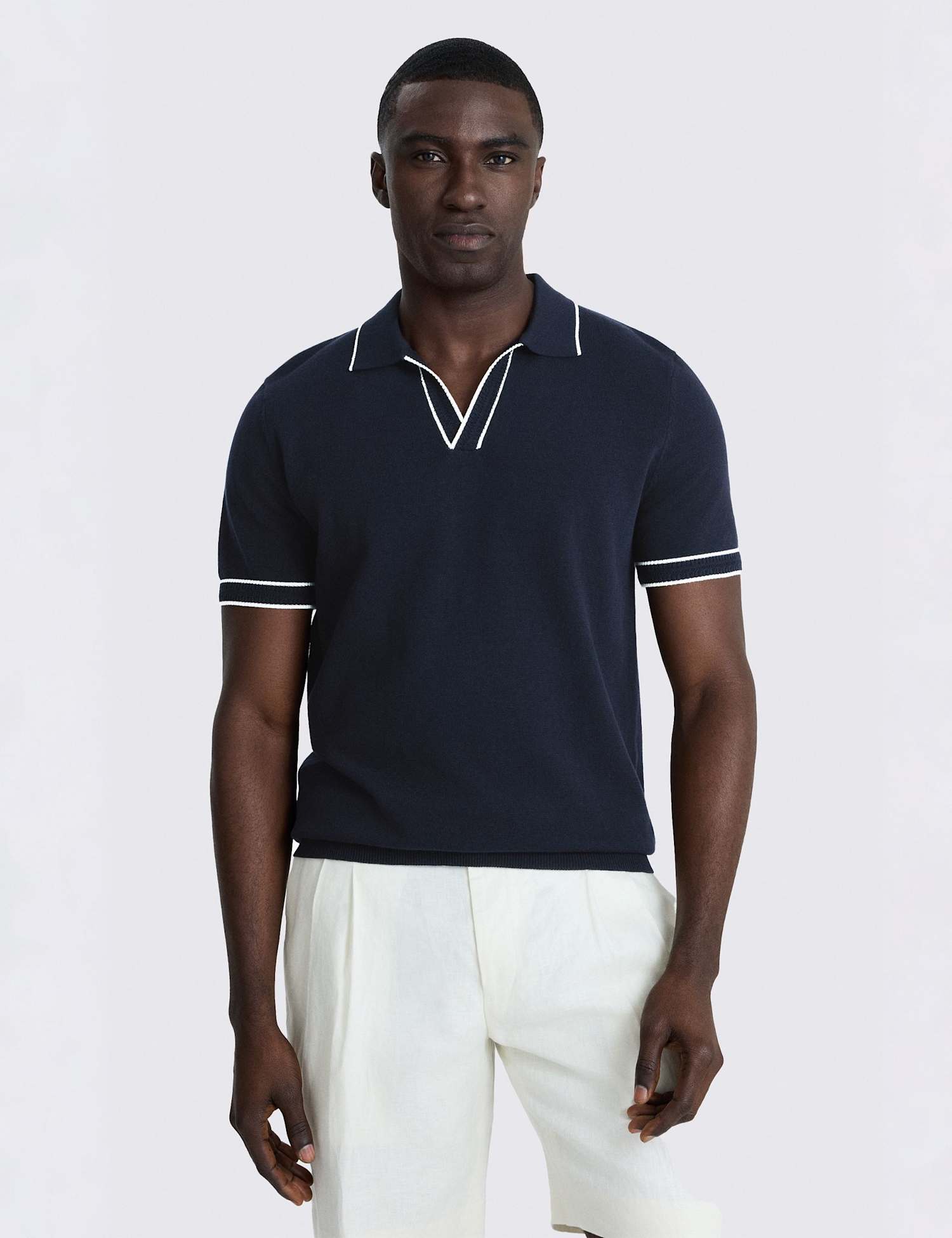 MOSS Contrast Placket Skipper Polo Shirt Navy