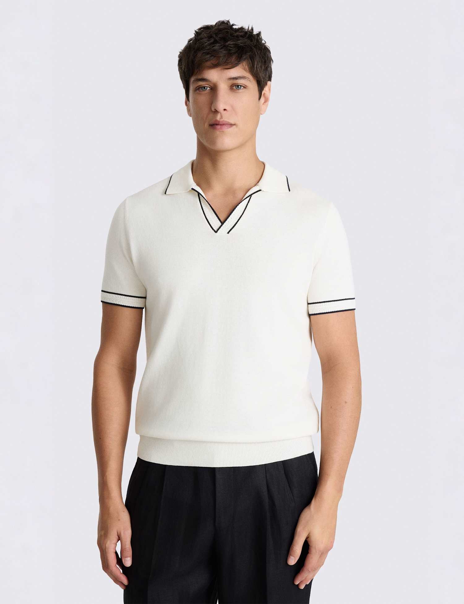 MOSS Contrast Placket Skipper Polo Shirt Light Cream
