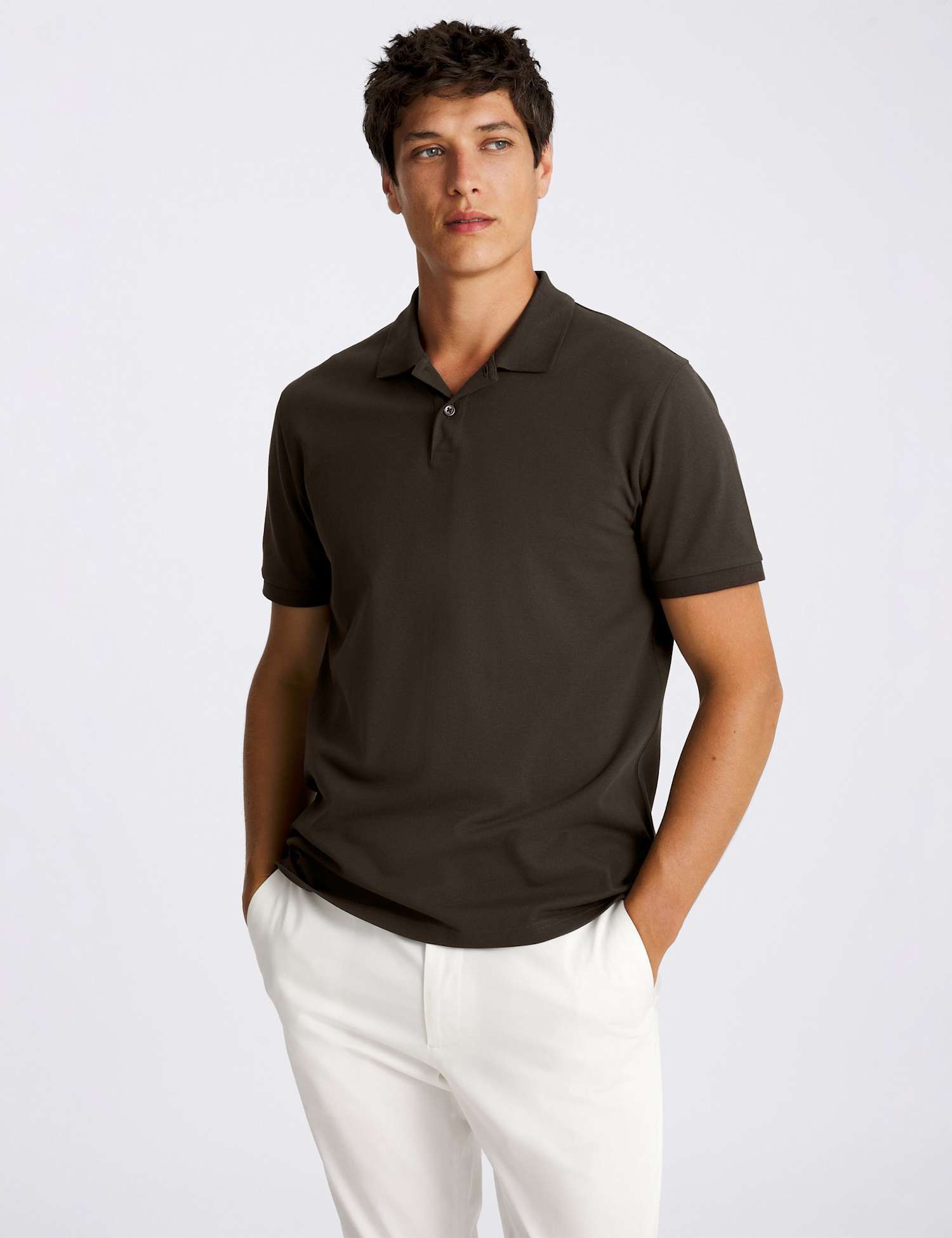 MOSS Cotton Rich Piqu� Polo Shirt Brown