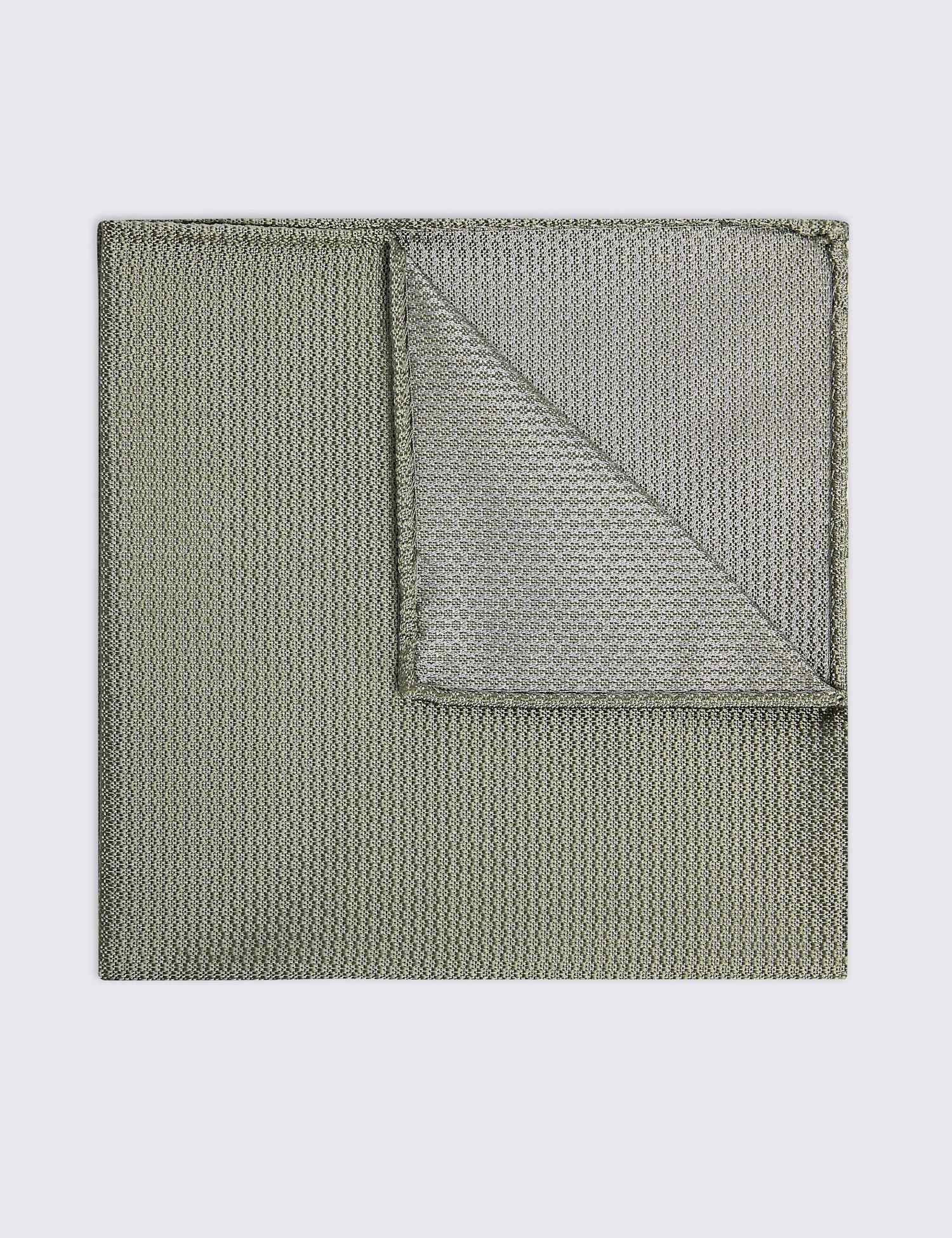 MOSS Woven Textured Pure Silk Pocket Square Sage