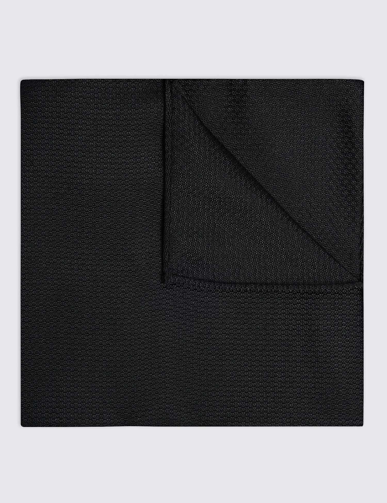 MOSS Woven Textured Pure Silk Pocket Square Black