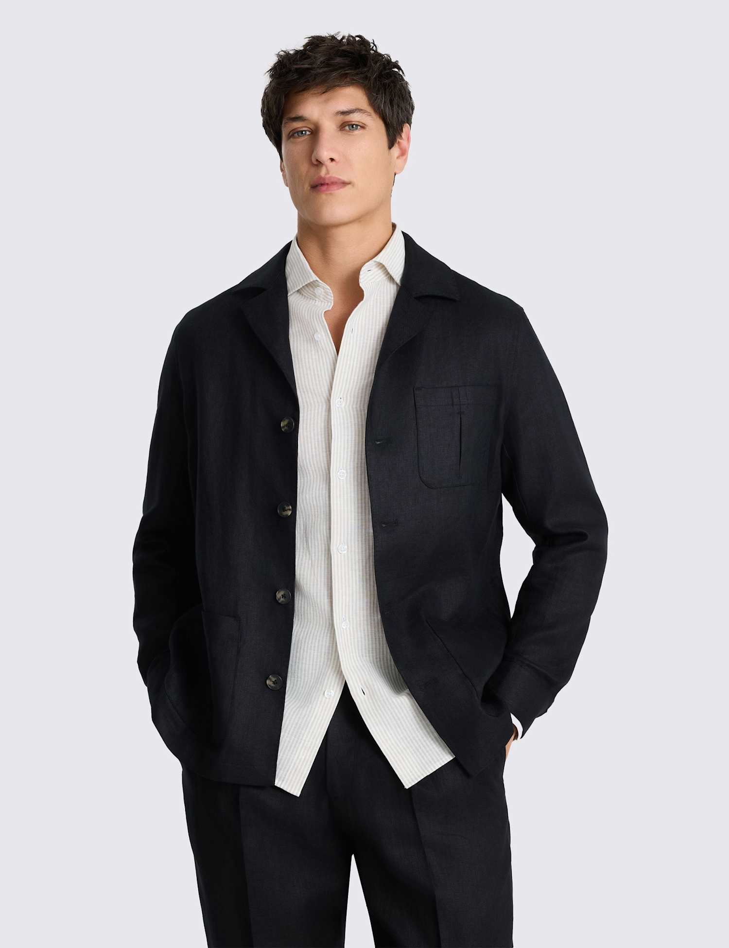 MOSS Pure Linen Twill Shacket Black