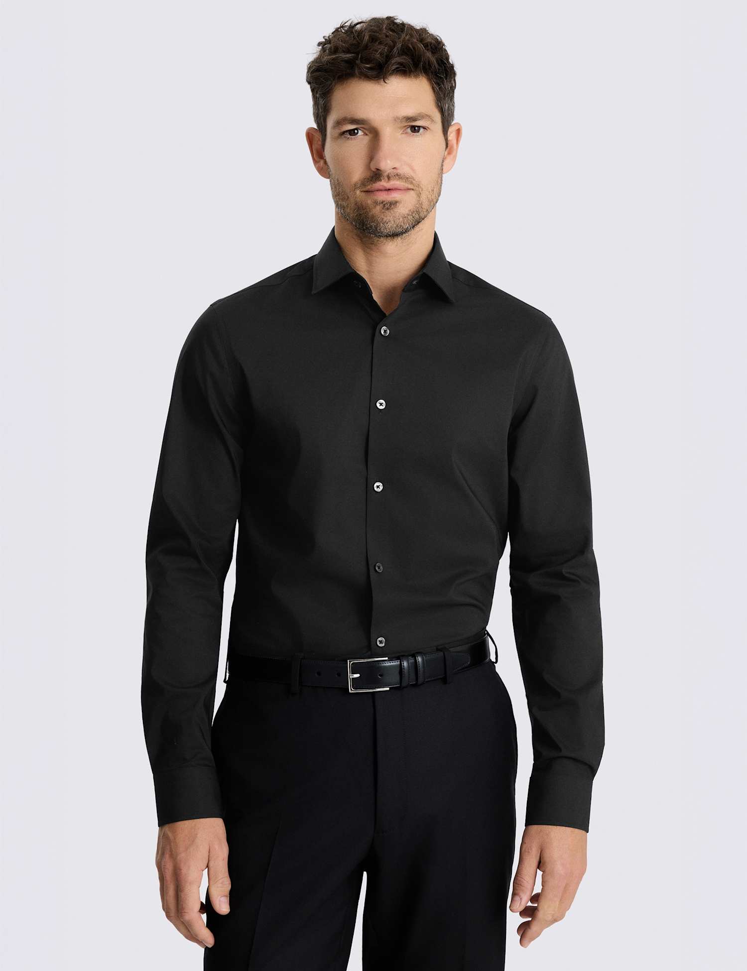 MOSS Slim Fit Cotton Rich Stretch Shirt Black