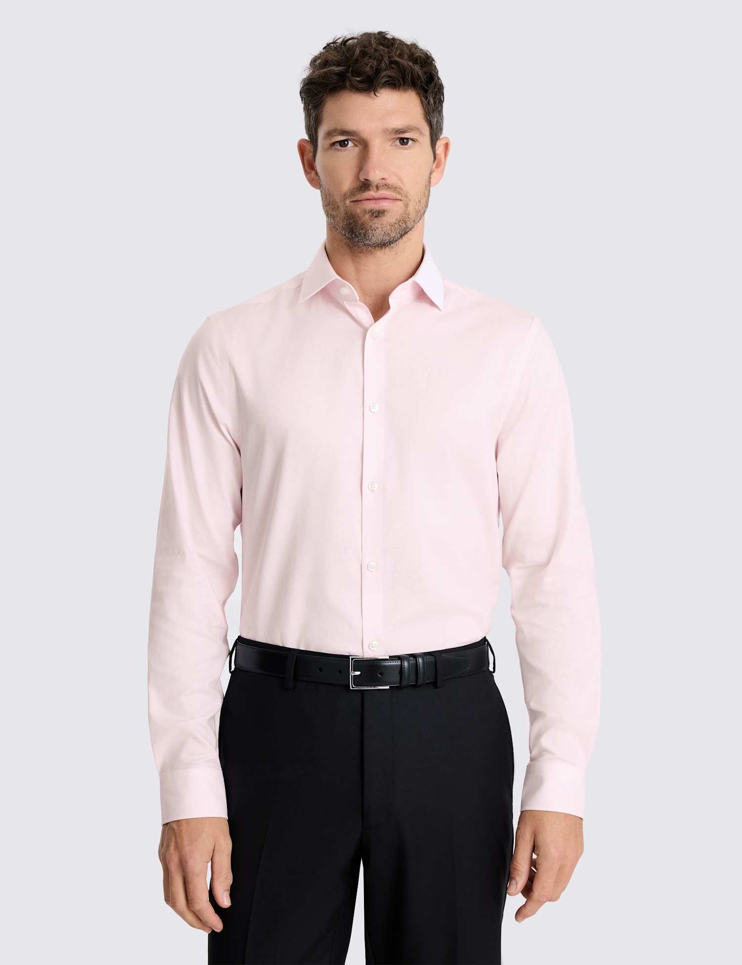 MOSS Slim Fit Cotton Rich Dobby Stretch Shirt Pink