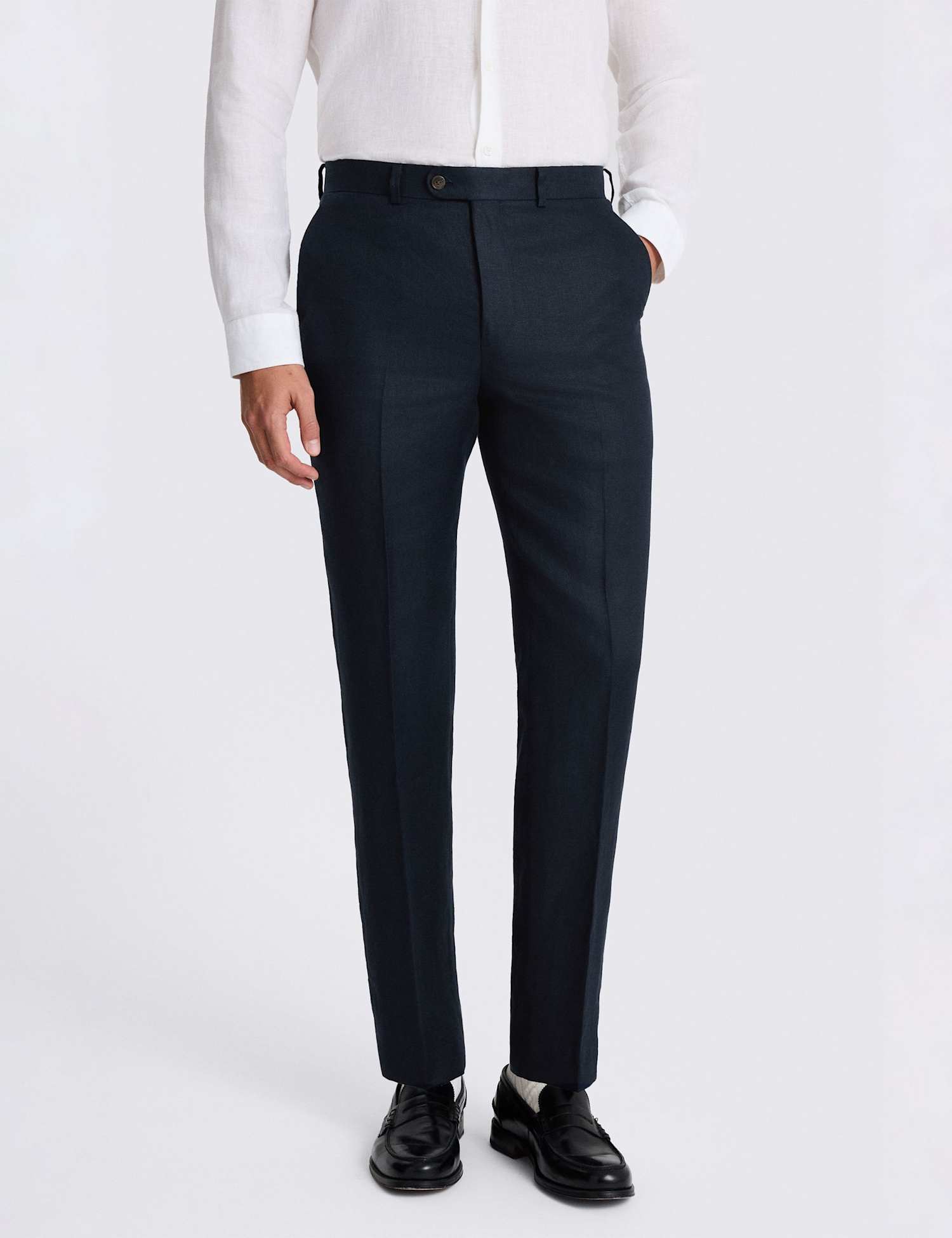 MOSS Tailored Fit Pure Linen Twill Suit Trousers Navy