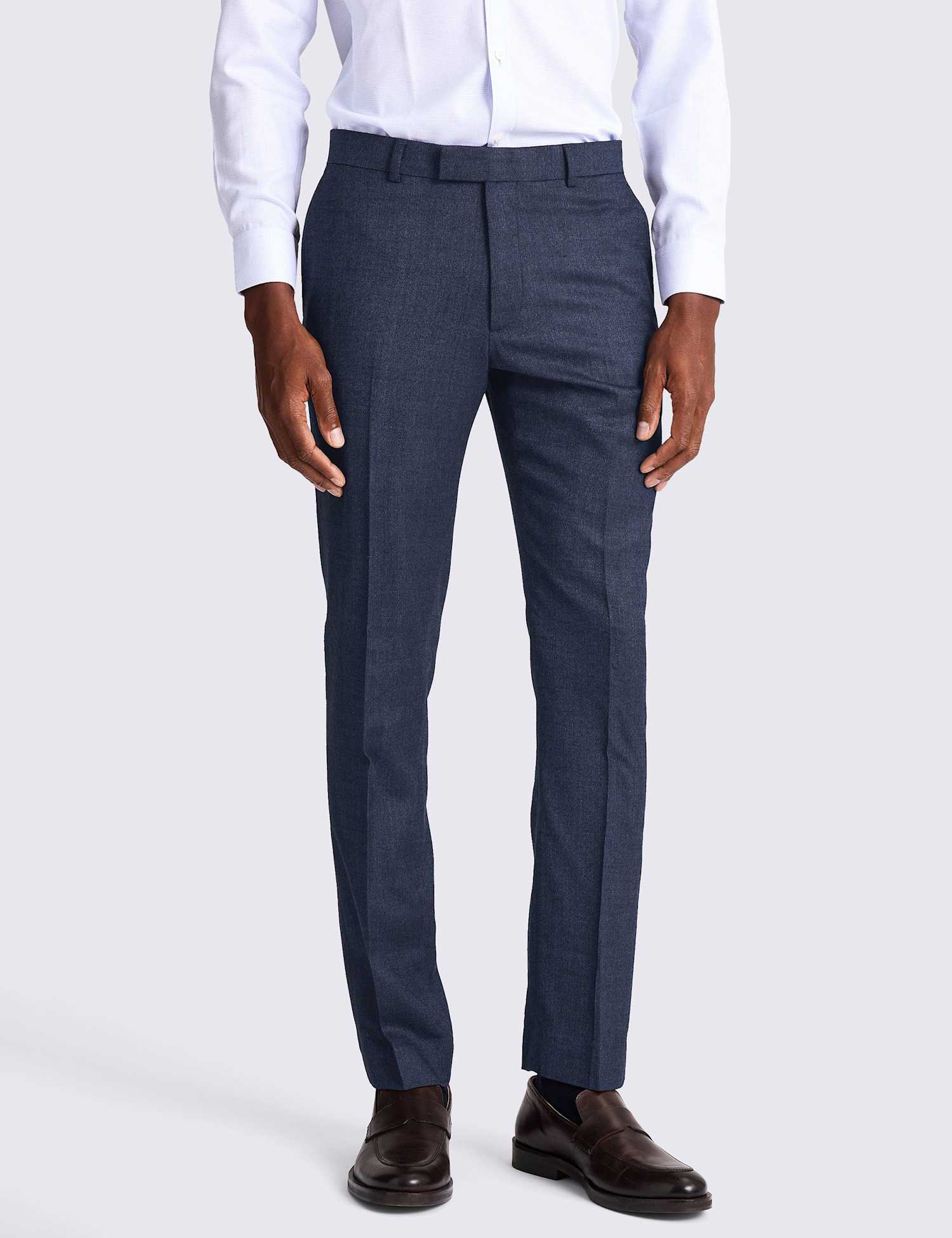 MOSS Slim Fit Wool Rich Textured Suit Trousers Blue
