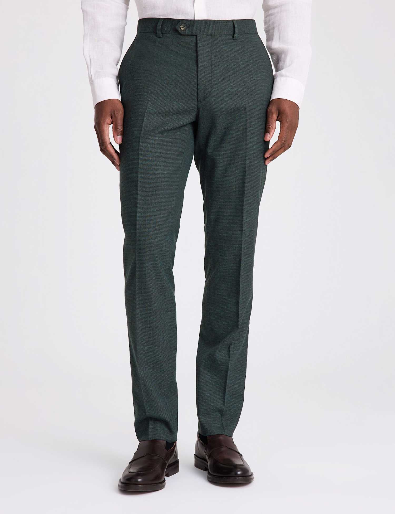 MOSS Slim Fit Textured Puppytooth Suit Trousers Dark Green
