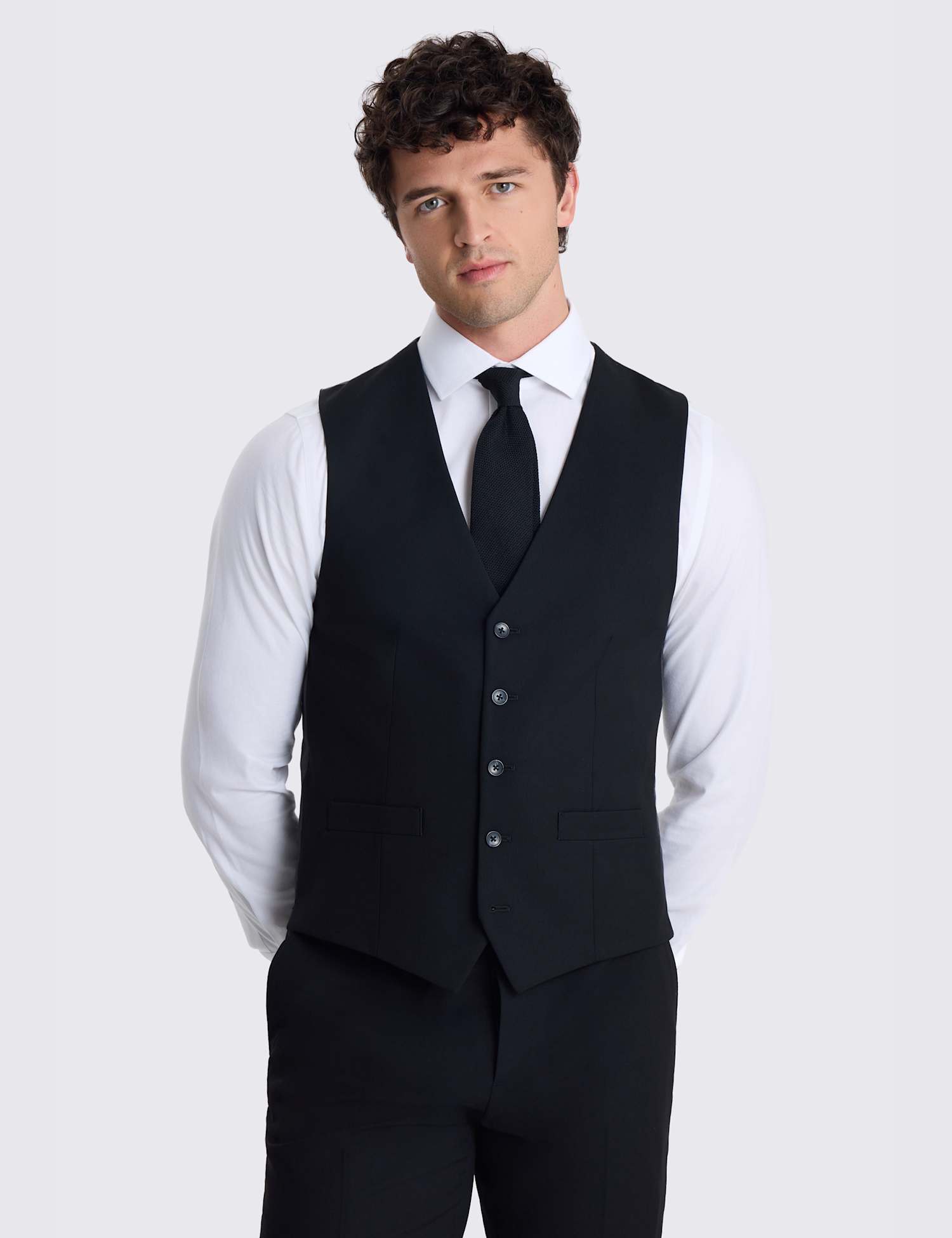 MOSS Tailored Fit Stretch Waistcoat Black