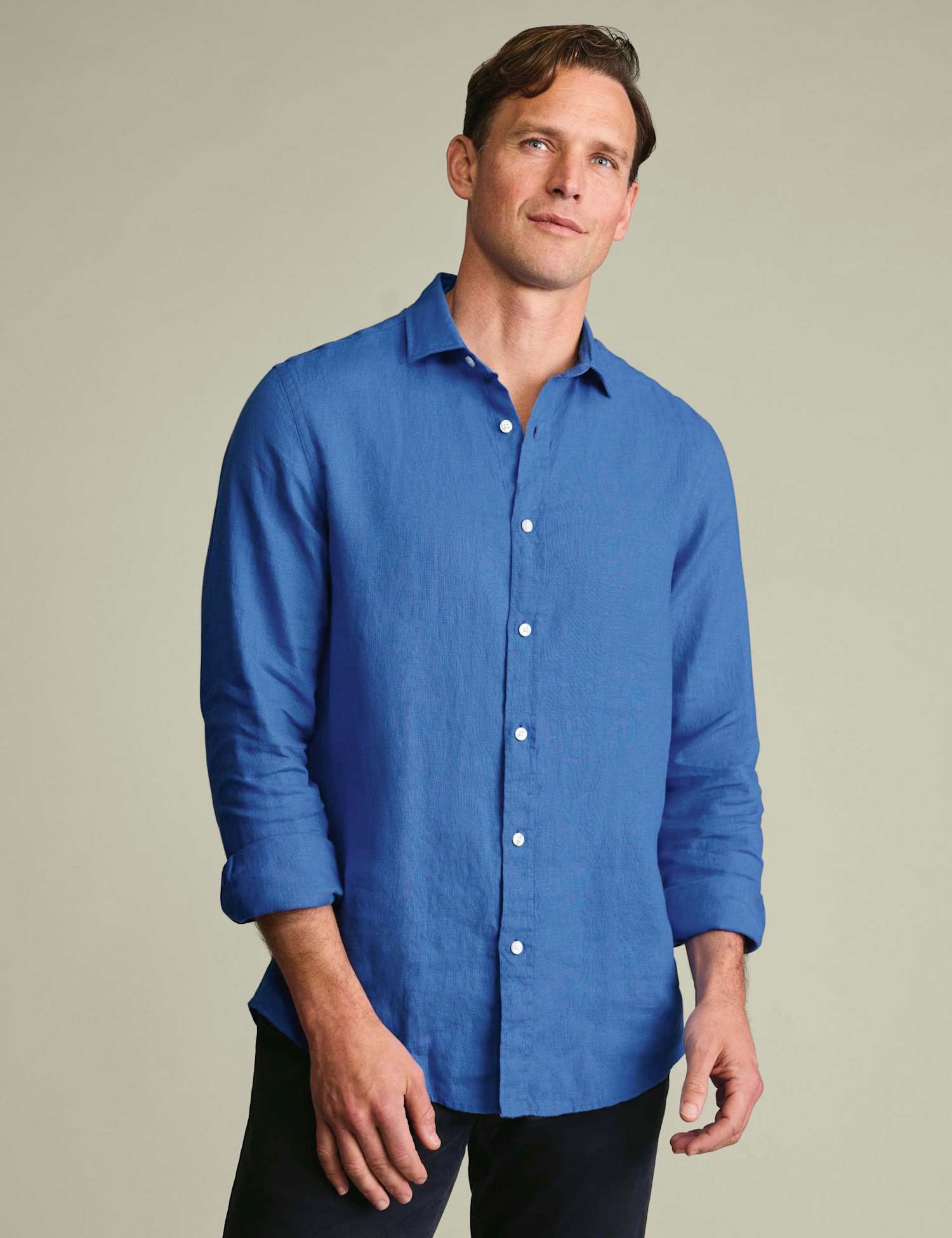 Charles Tyrwhitt Slim Fit Pure Linen Shirt Cornflower