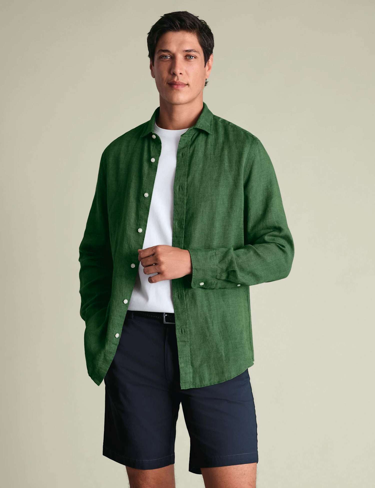 Charles Tyrwhitt Slim Fit Pure Linen Shirt Green