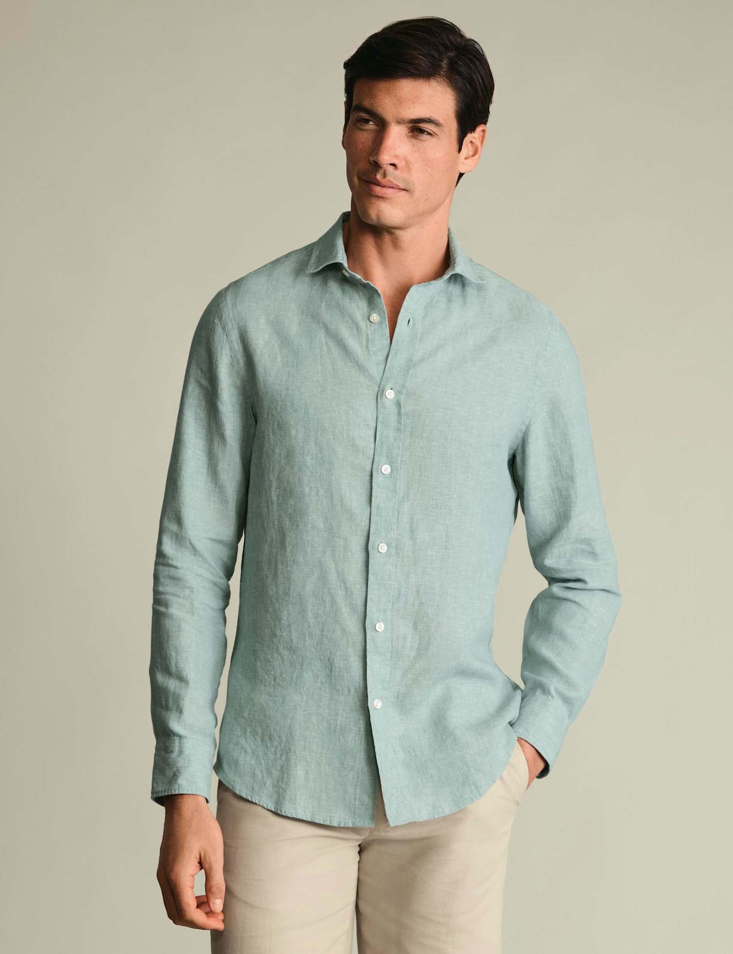 Charles Tyrwhitt Slim Fit Pure Linen Shirt Teal Green