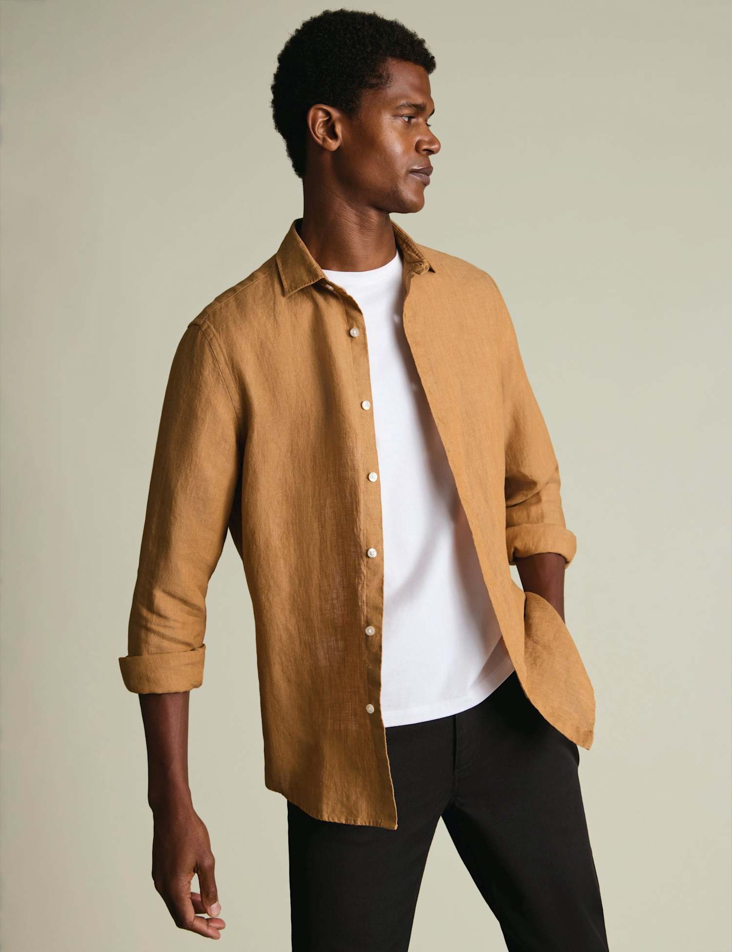 Charles Tyrwhitt Slim Fit Pure Linen Shirt Gold