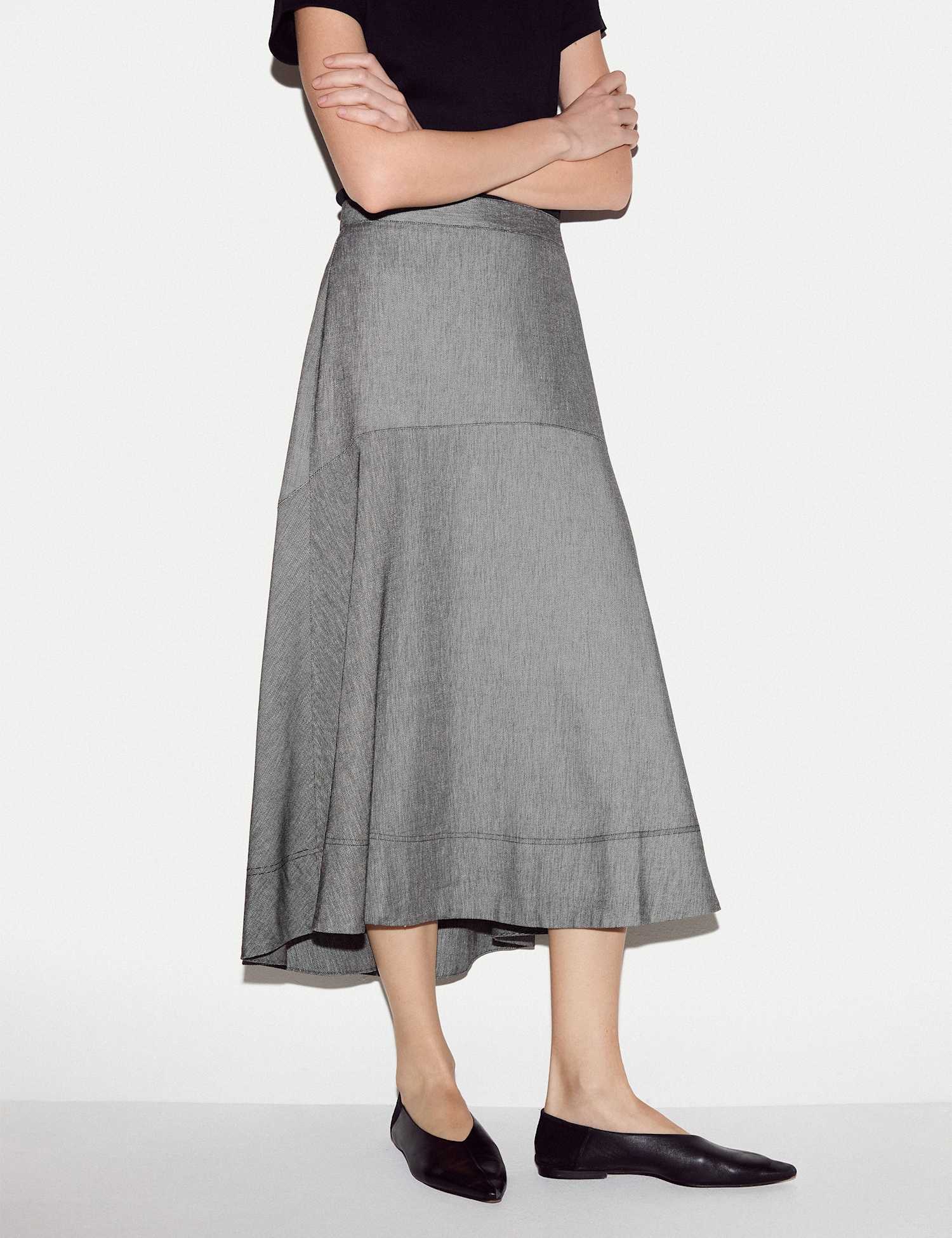 Jigsaw Linen Cotton Blend Asymmetric Midi Skirt Grey