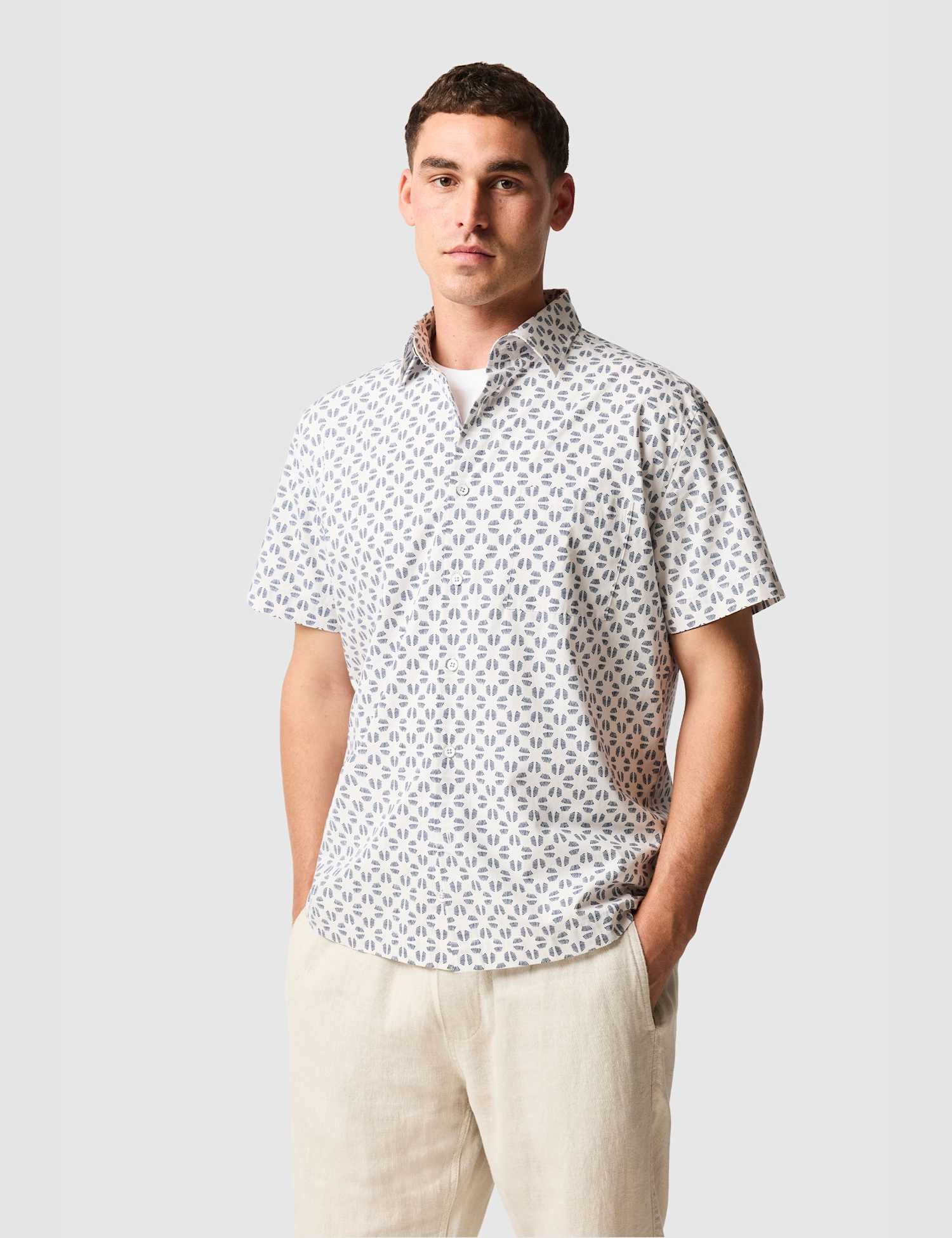 Rodd & Gunn Crown Hill Relaxed Fit Pure Cotton Shirt White Mix