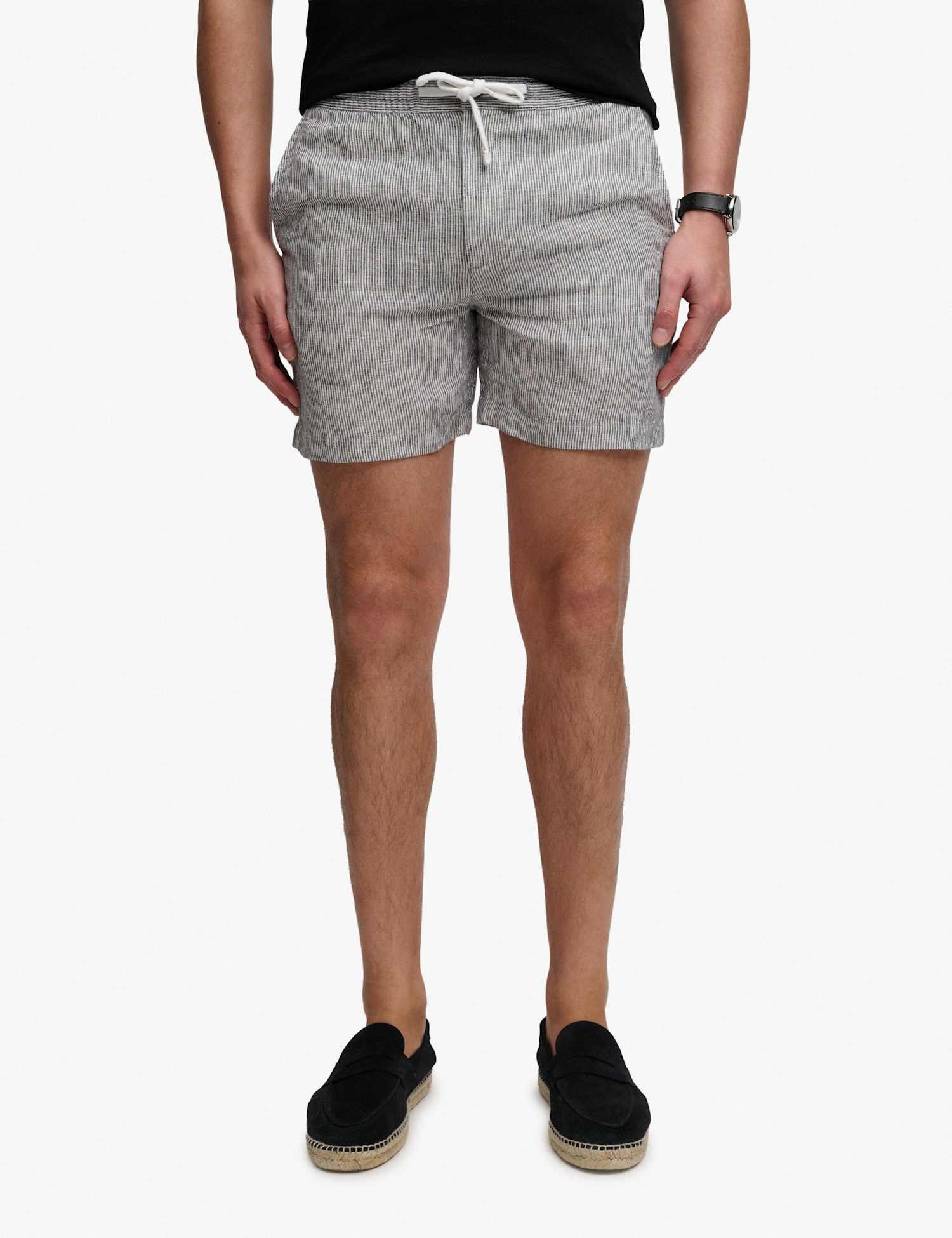 Superdry & Co Pure Linen Striped Lightweight Shorts Blue Mix