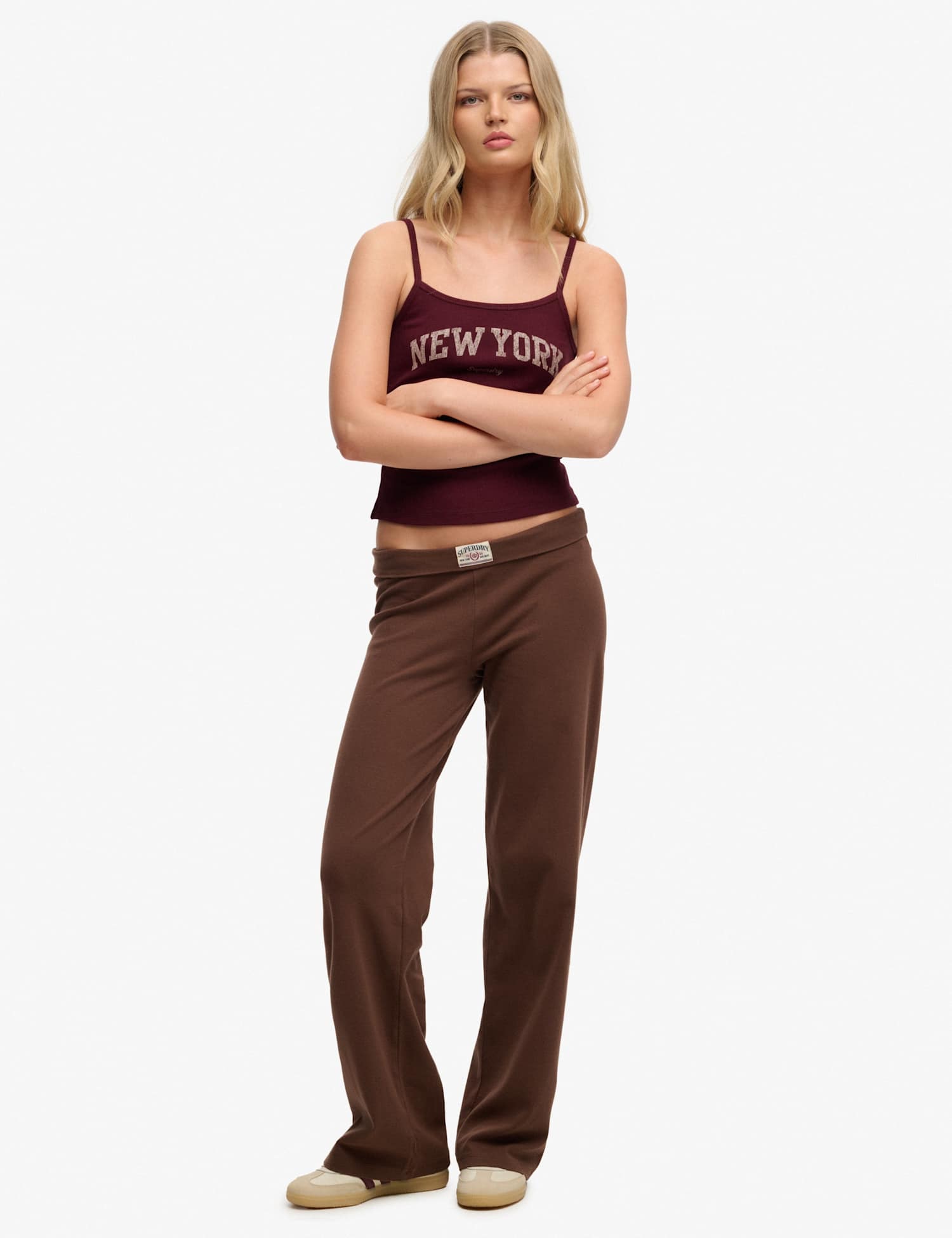 Superdry & Co Cotton Rich Fold Over Slim Fit Joggers Brown