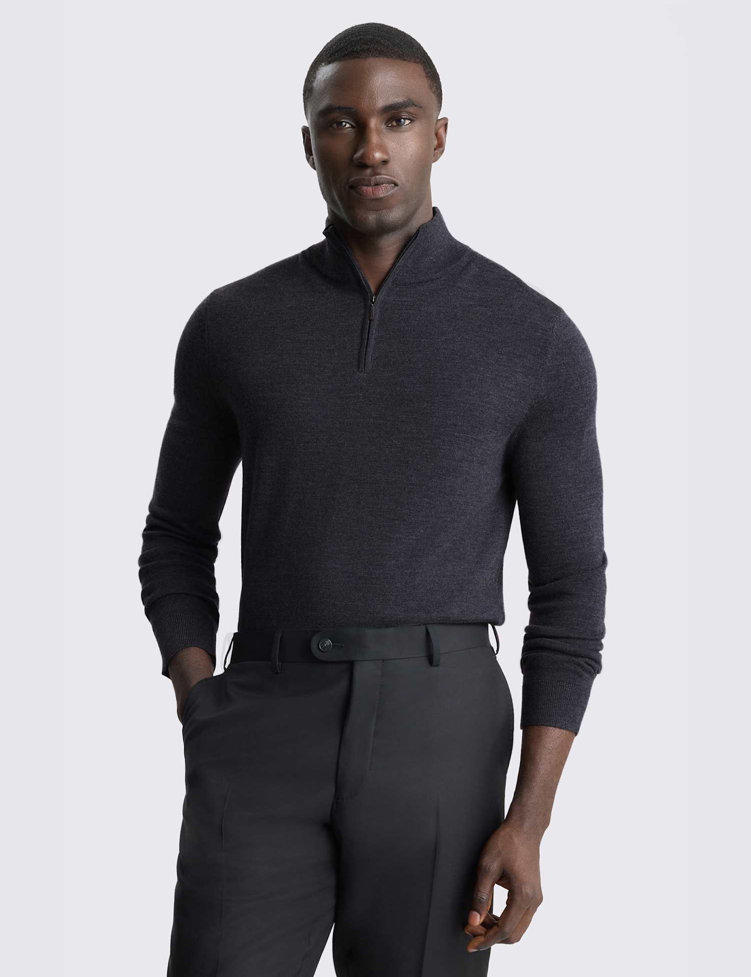 MOSS Merino Wool Rich Half Zip Jumper Charcoal