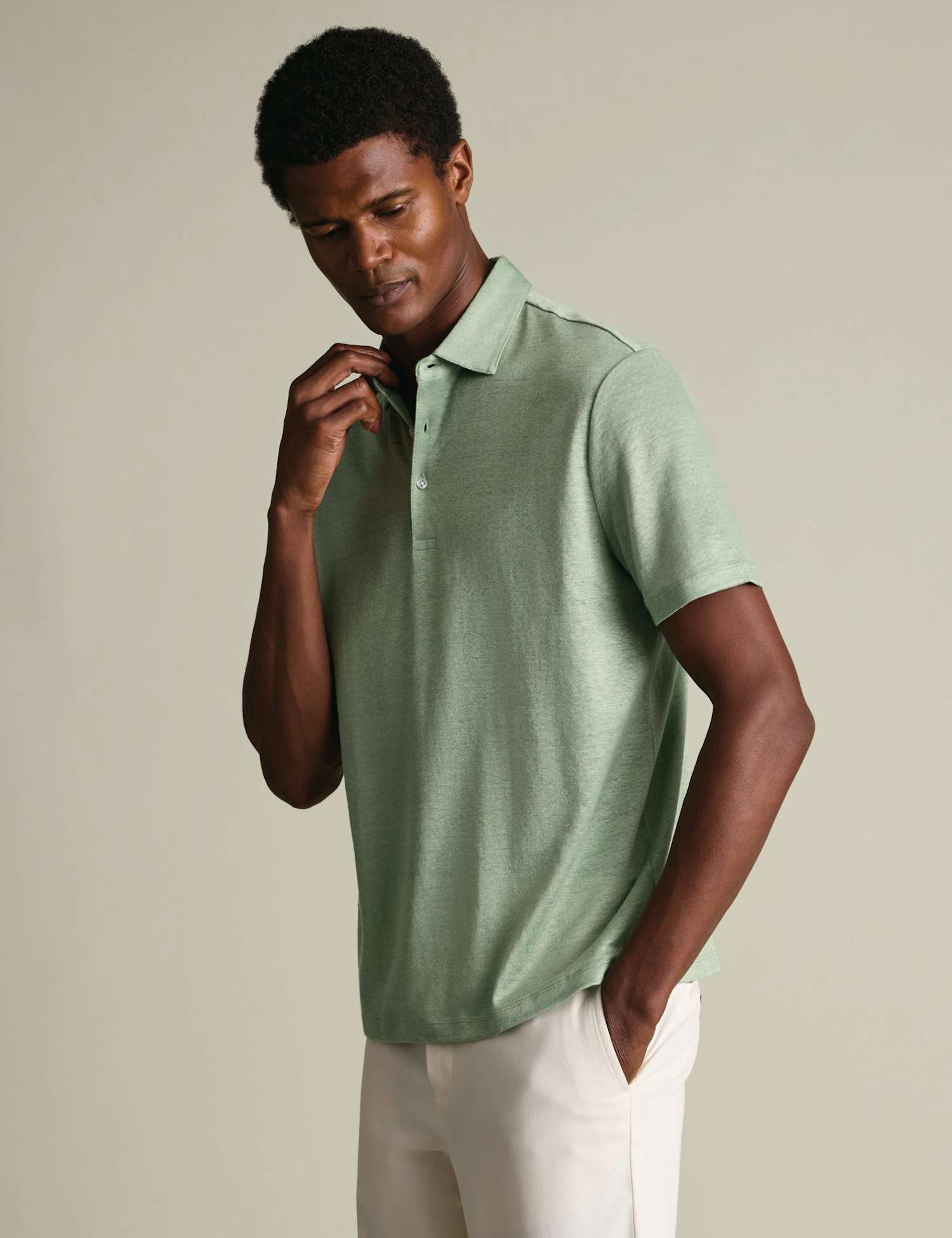 Charles Tyrwhitt Pure Linen Polo Shirt Light Green