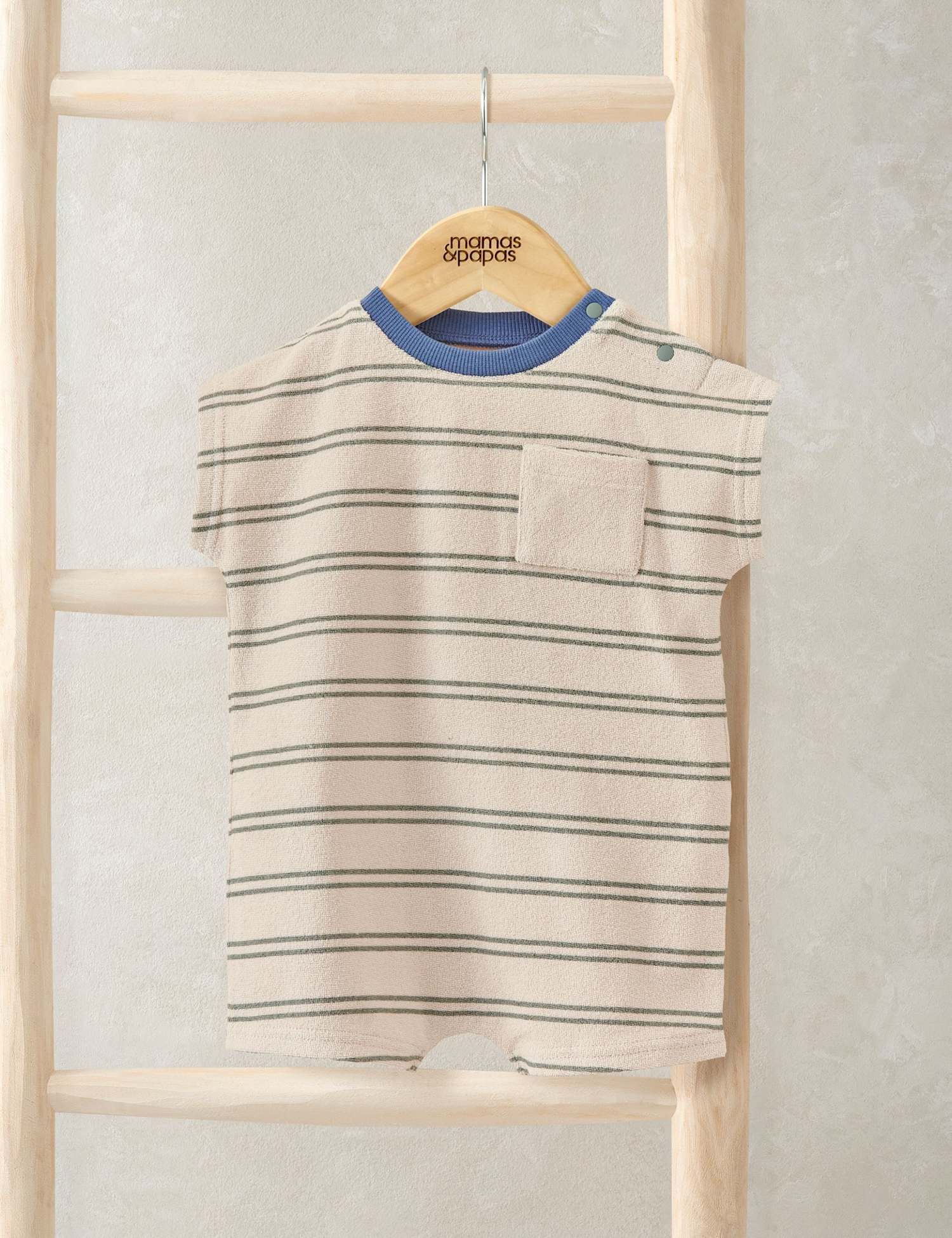 Mamas & Papas Pure Cotton Towelling Striped Romper (0-18 Months) Cream
