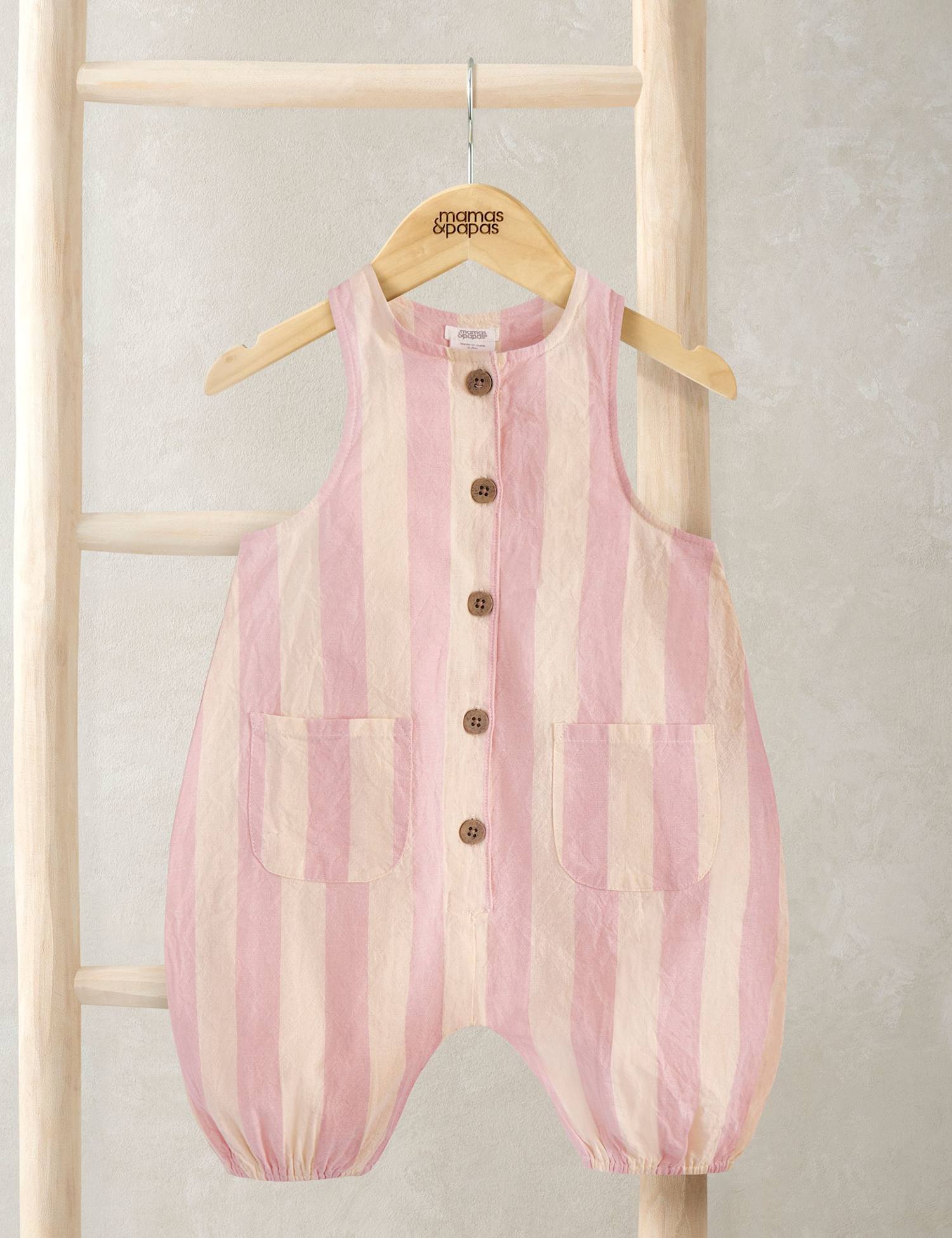 Mamas & Papas Pure Cotton Striped Romper (0-3 Years) Pink