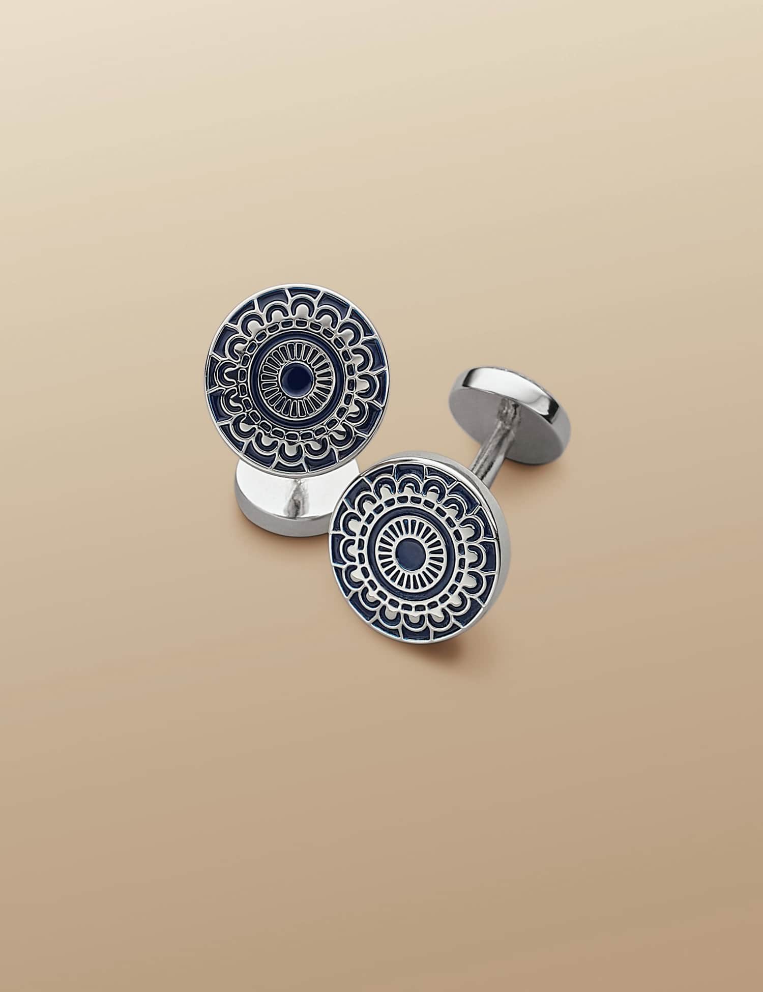 Charles Tyrwhitt Floral Enamel Round Cufflinks Navy