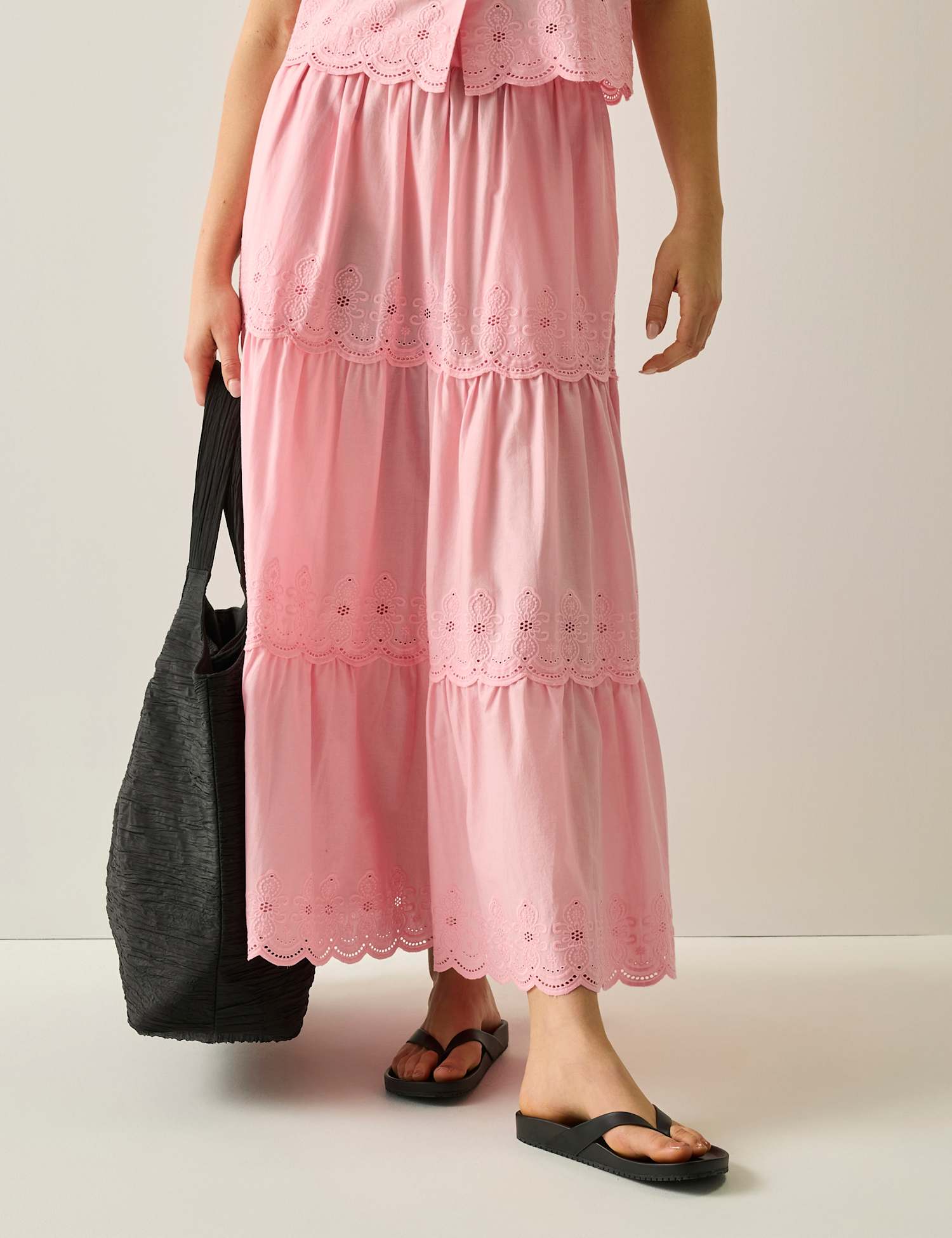 Regatta Deiana Pure Cotton Broderie Midi Tiered Skirt Pink