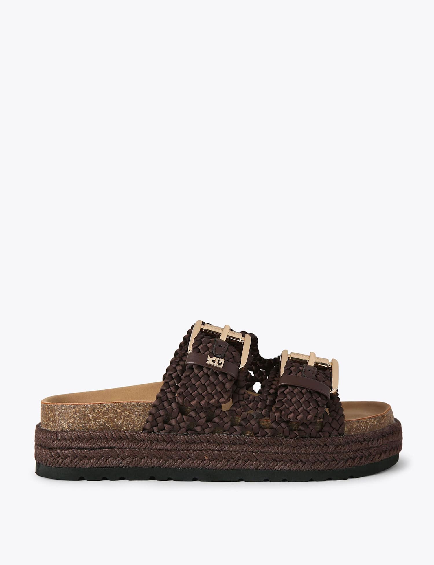 Kurt Geiger Woven Buckle Flatform Sandals Chocolate