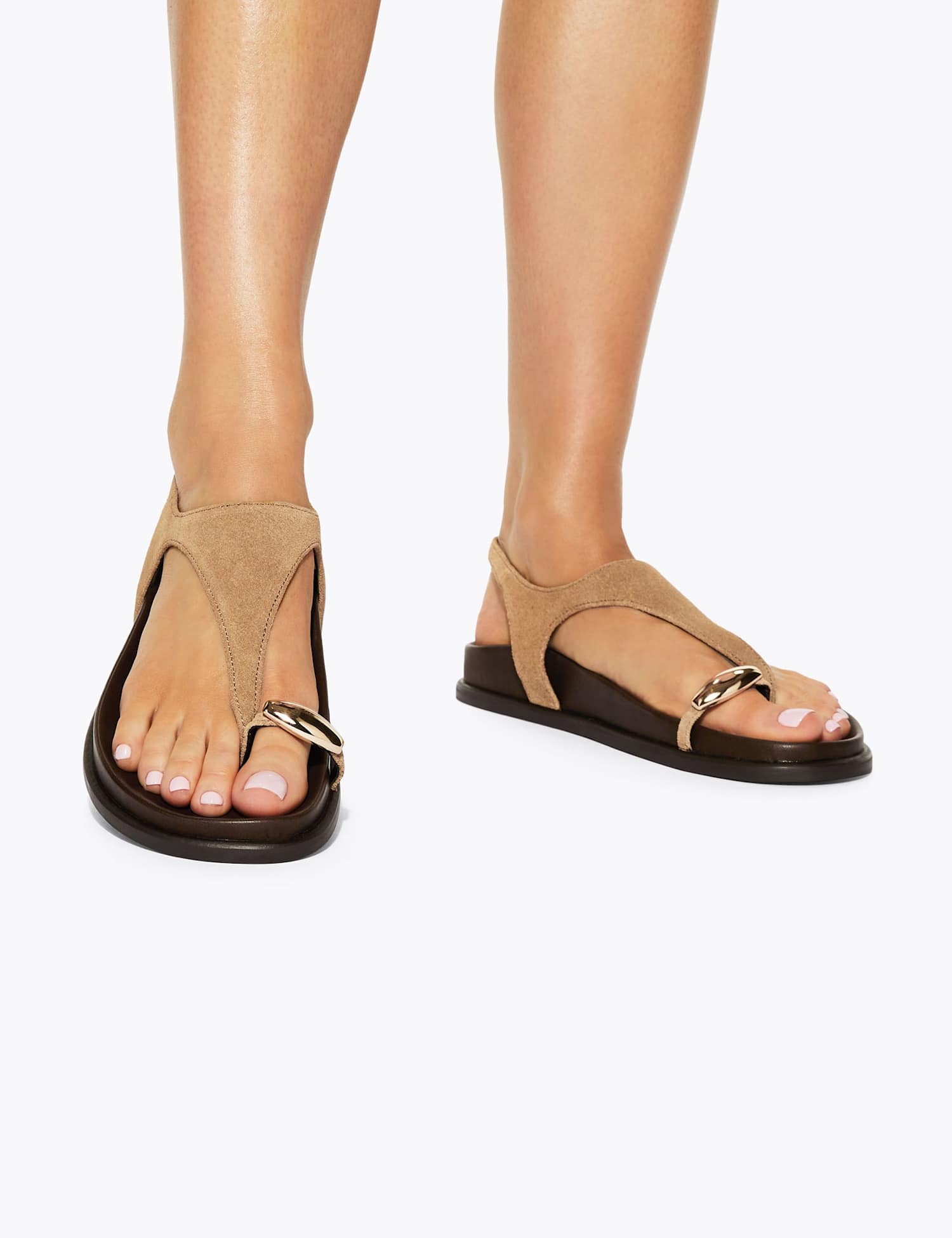 Kurt Geiger Suede Ankle Strap Flat Toe Loop Sandals Beige Mix