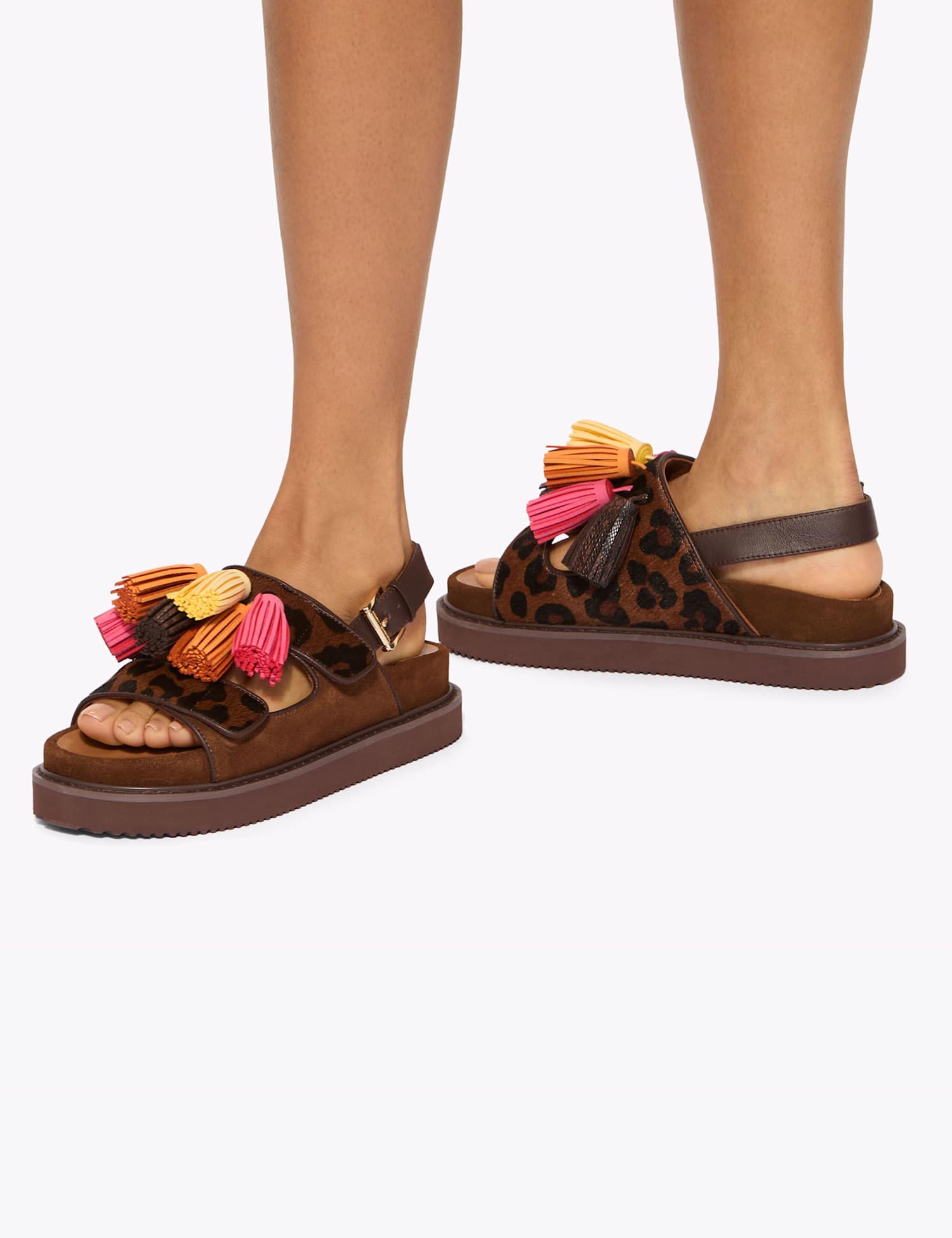 Kurt Geiger Suede Tassel Flat Sandals Brown Mix