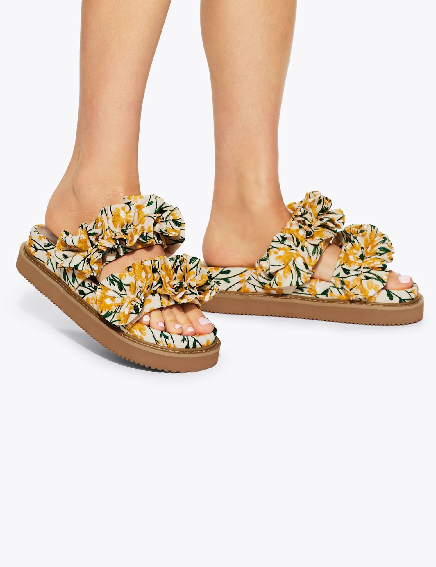 Kurt Geiger Floral Double Strap Sandals Camel