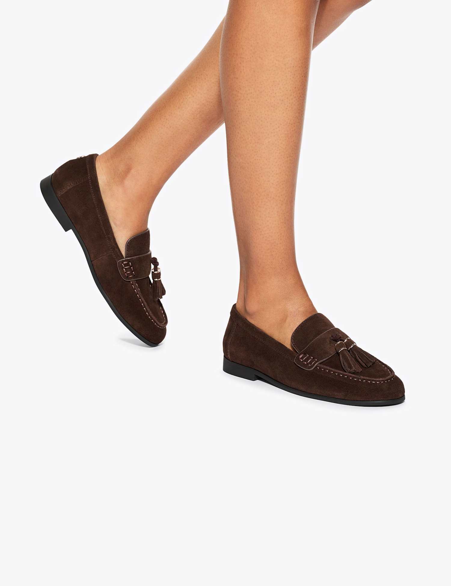 Kurt Geiger Suede Flat Loafers Chocolate