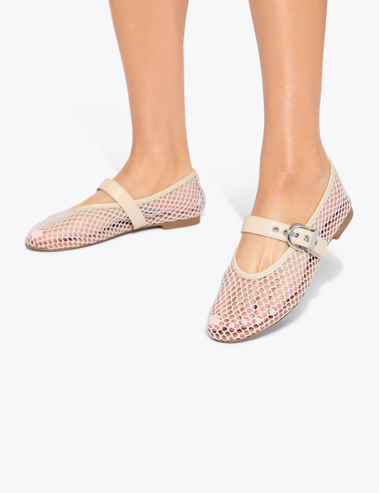 Kurt Geiger Woven Mesh Detail Flat Ballet Pumps Cream