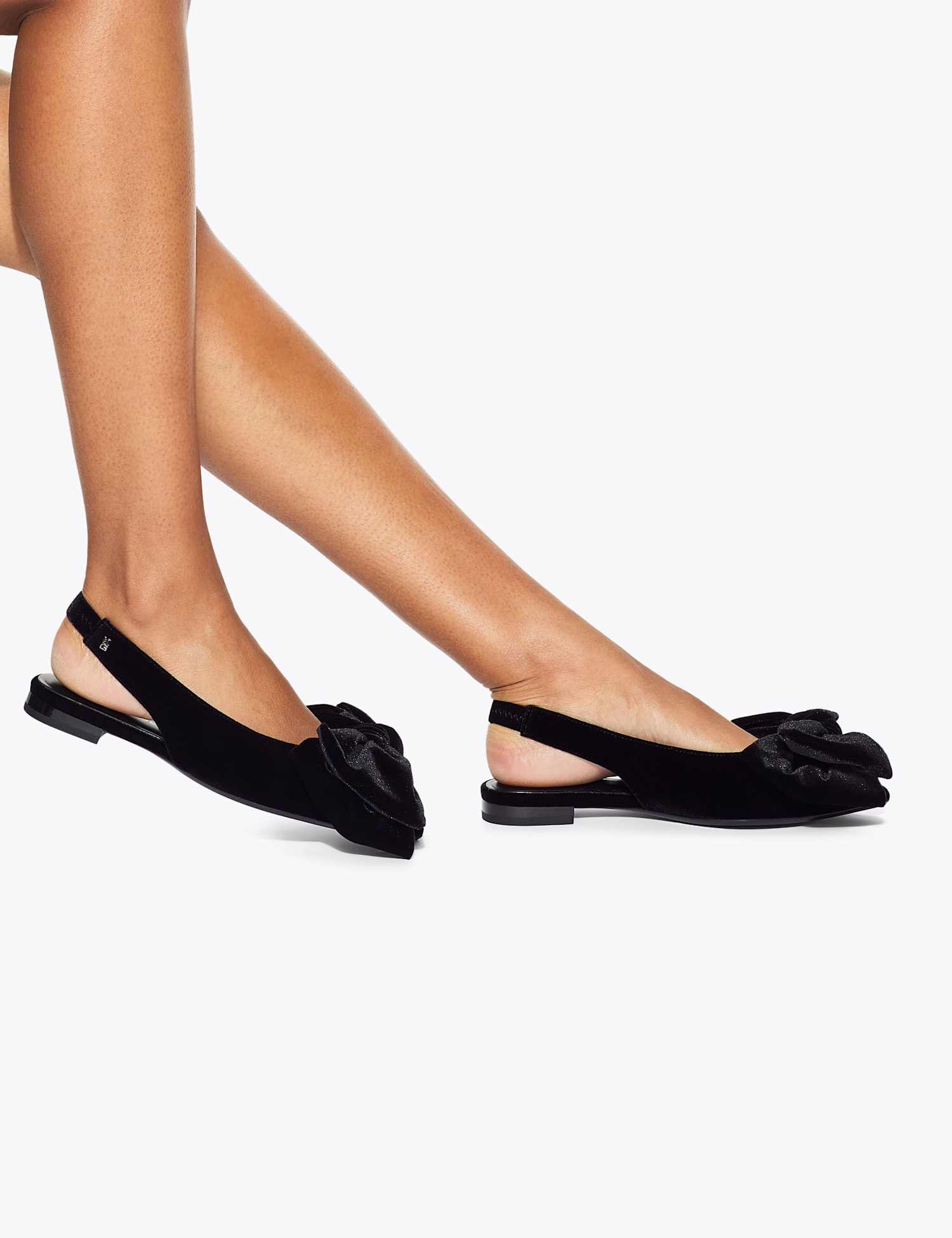 Kurt Geiger Velvet Bow Flat Pointed Mules Black