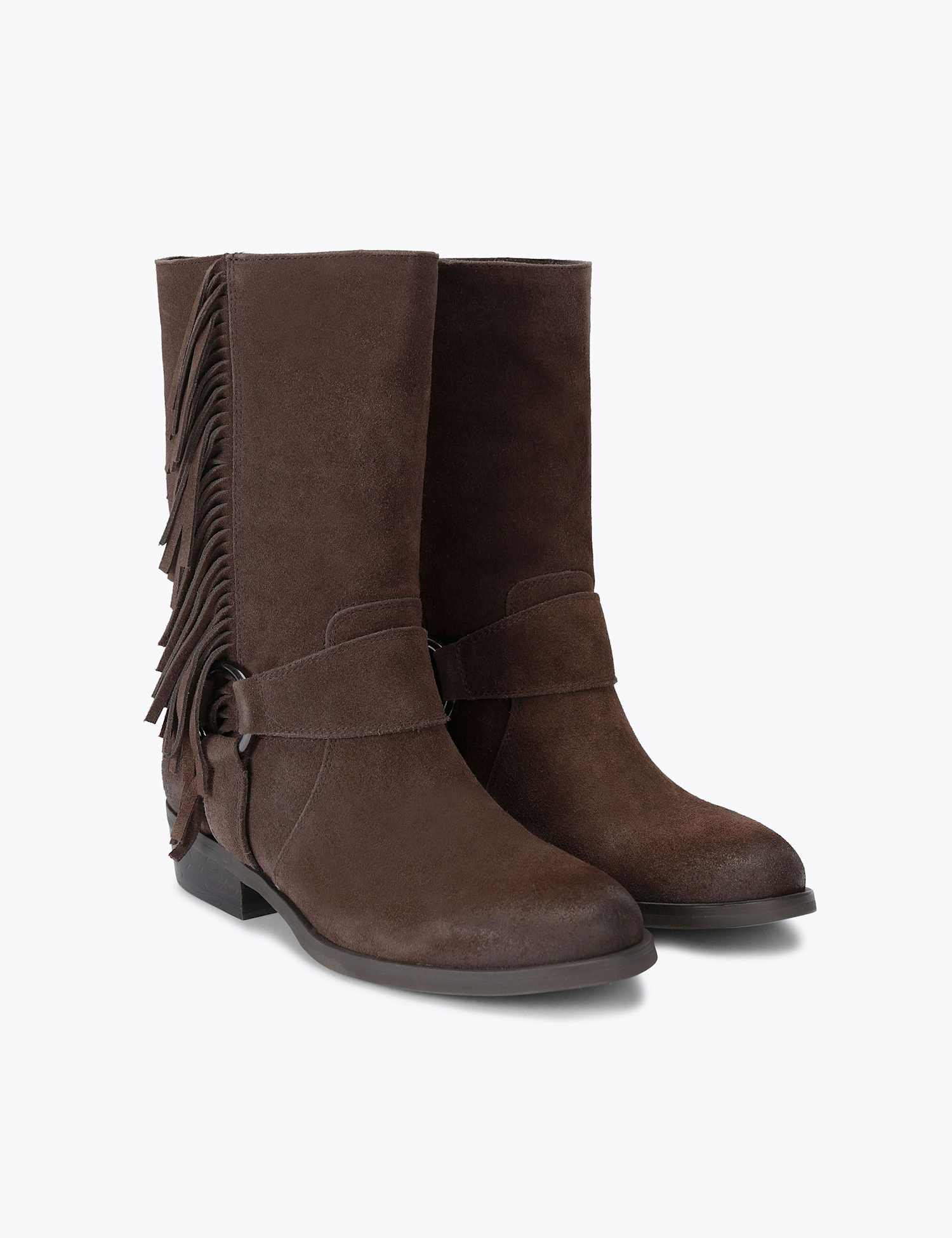 Kurt Geiger Suede Cowboy Fringe Detail Mid Calf Boots Brown