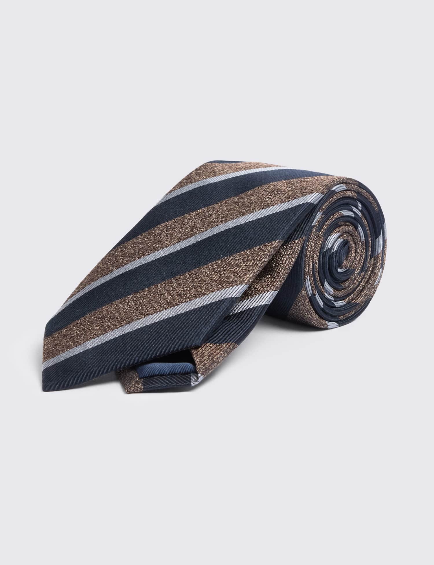 MOSS Striped Pure Silk Tie Navy Mix