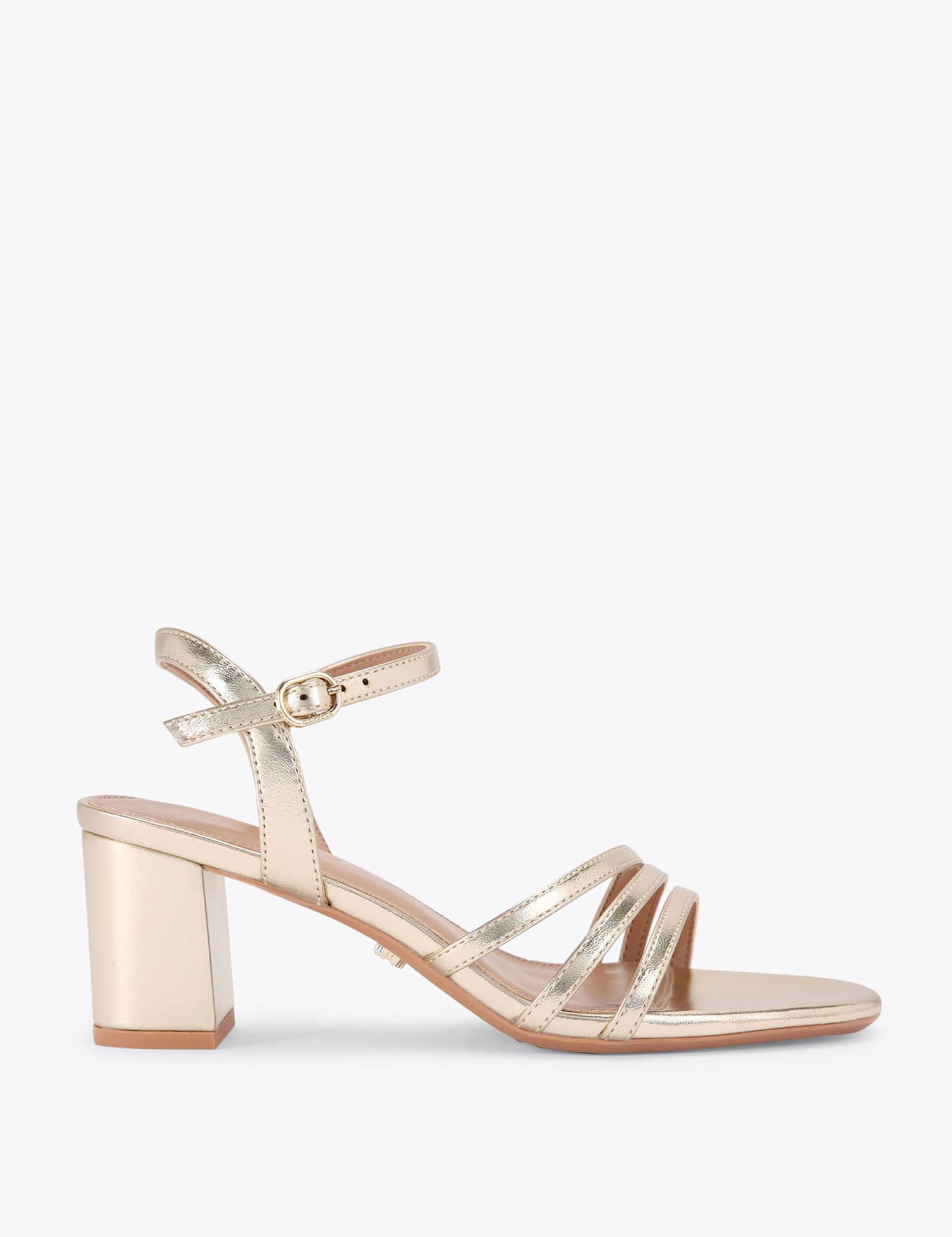 Carvela Wide Fit Metallic Ankle Strap Block Heel Sandals Gold
