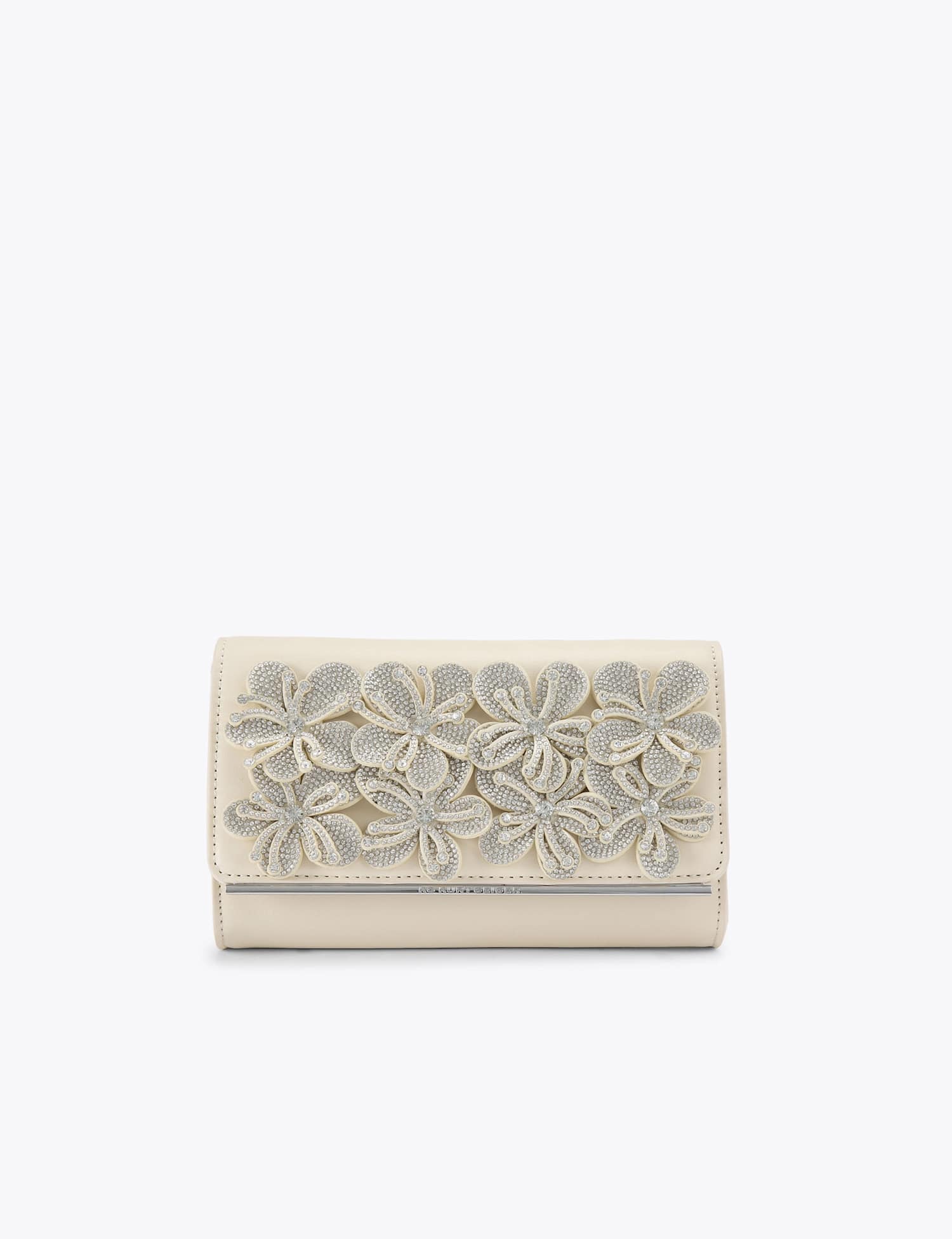 Kurt Geiger Floral Embellished Clutch Bag Cream