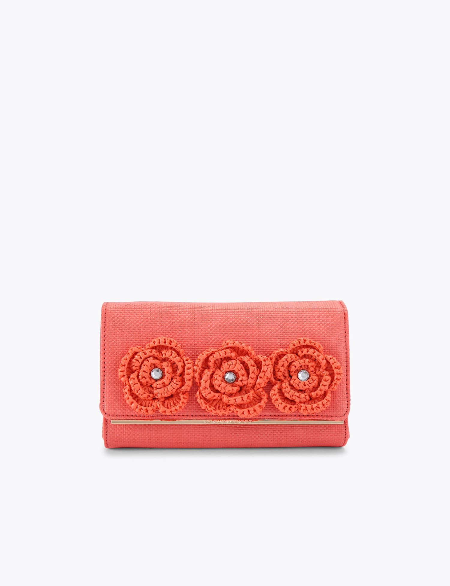 Kurt Geiger Raffia Floral Clutch Bag Red