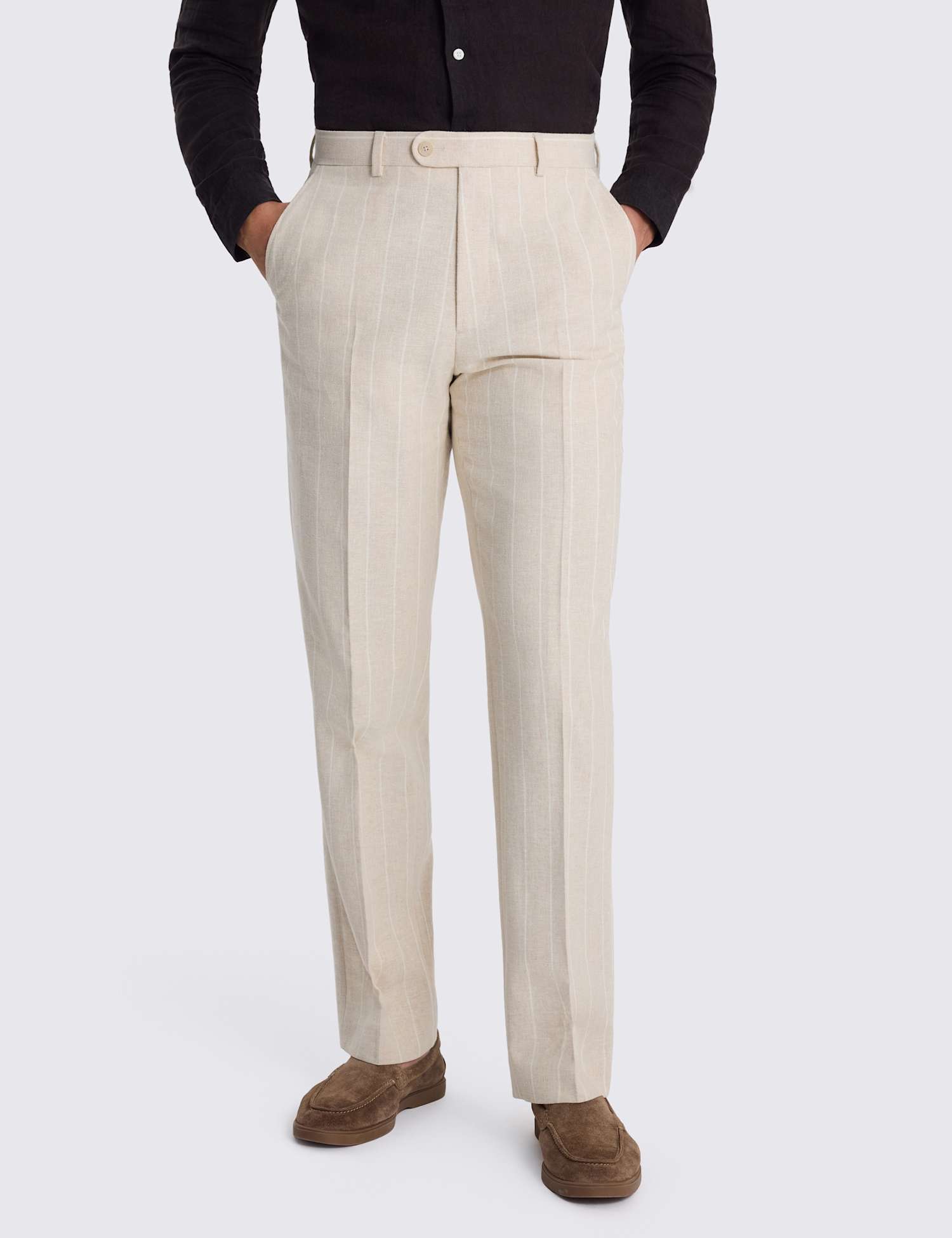 MOSS Relaxed Fit Linen Rich Striped Suit Trousers Camel