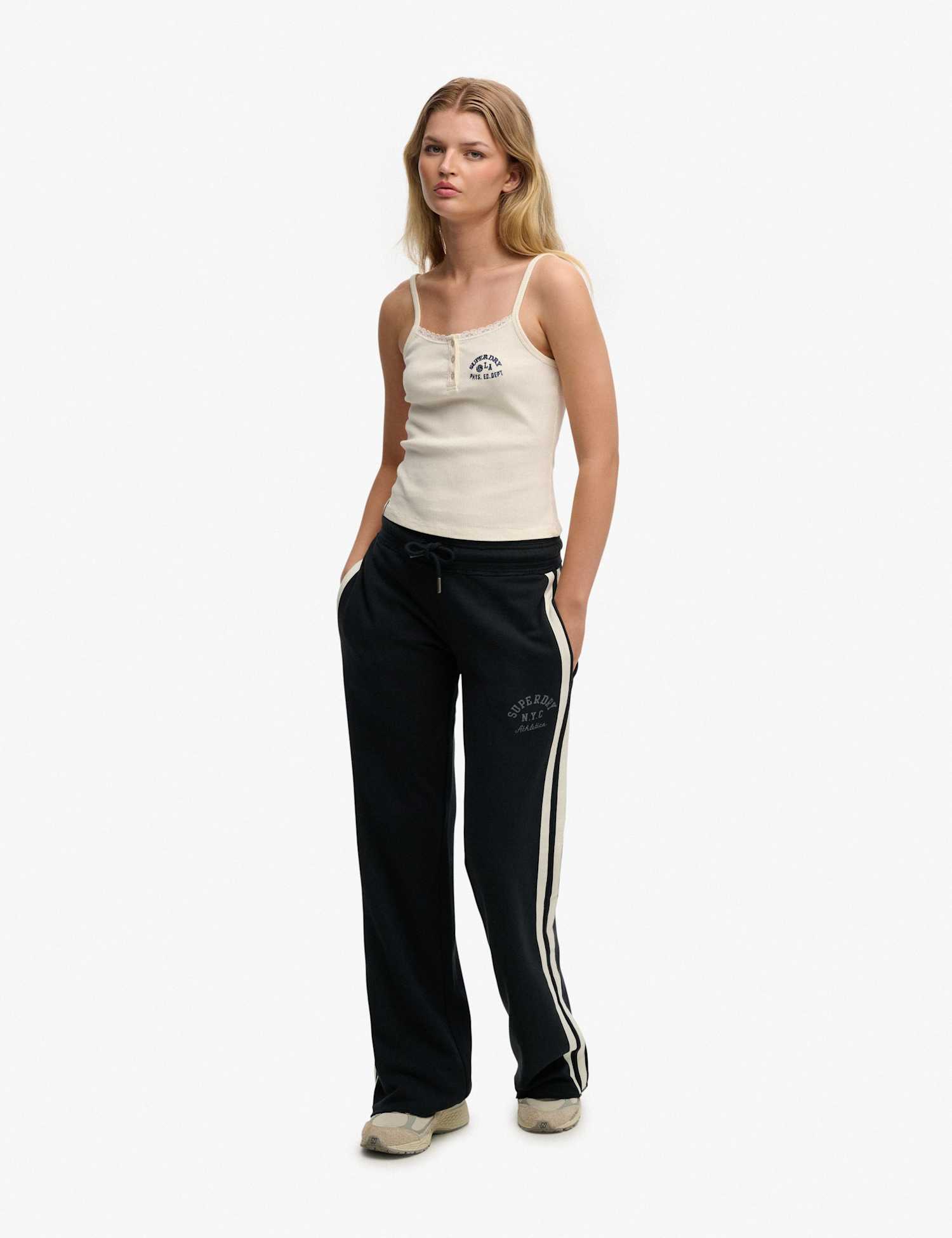 Superdry & Co Cotton Rich Side Stripe Wide Leg Joggers Navy