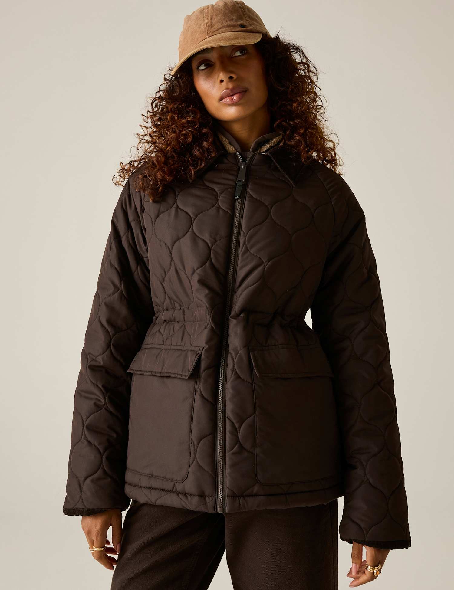 Regatta Amira Quilted Padded Cord Collar Jacket Brown