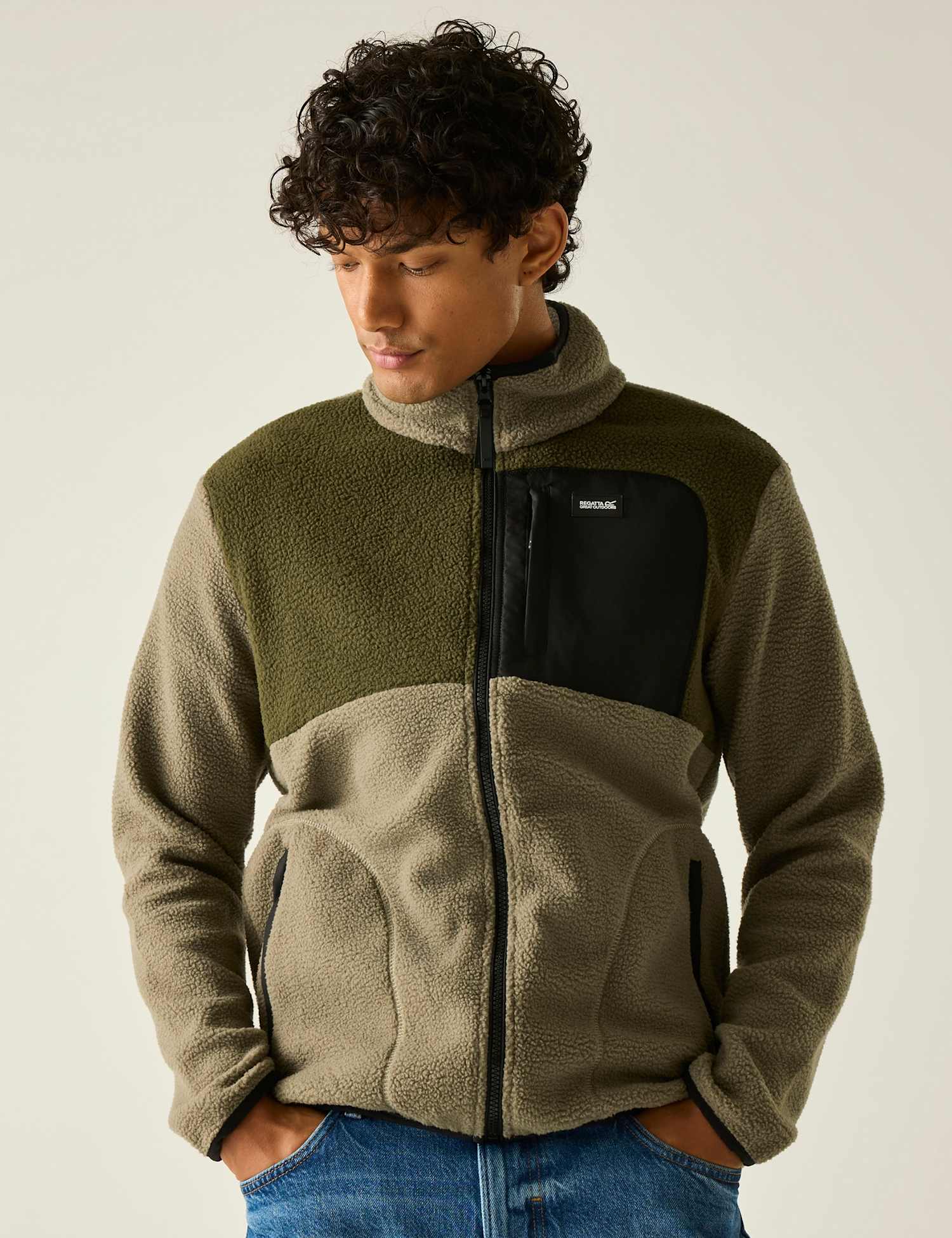 Regatta Frankie Borg Colour Block Up Fleece Khaki