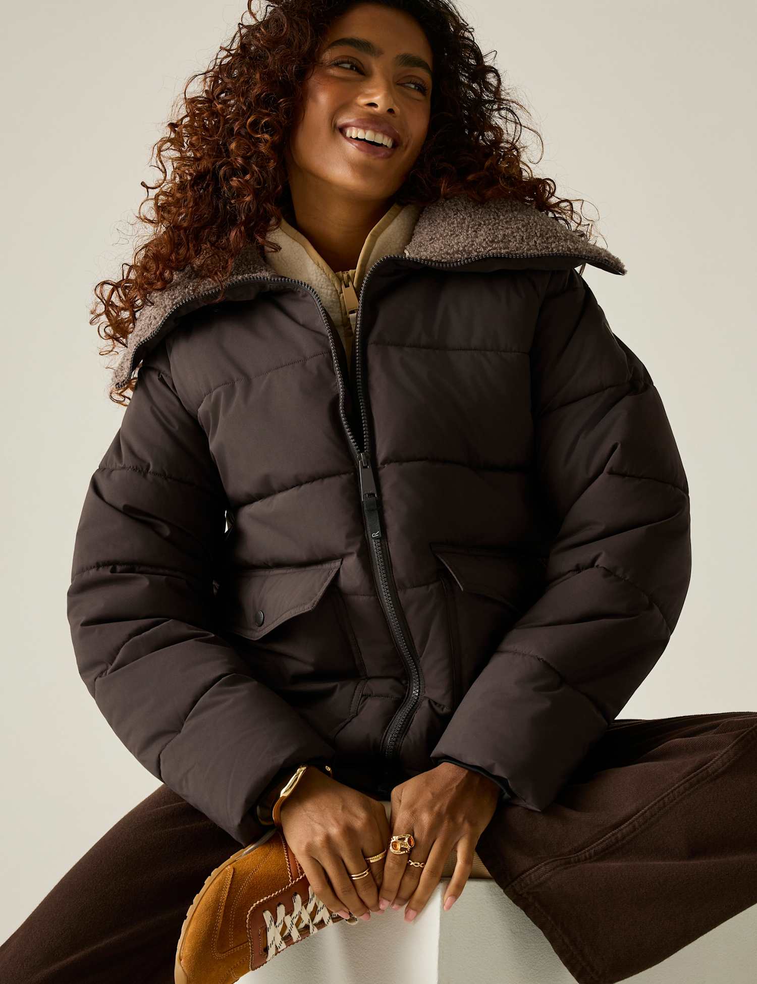 Regatta Kayana Borg Collar Puffer Jacket Brown