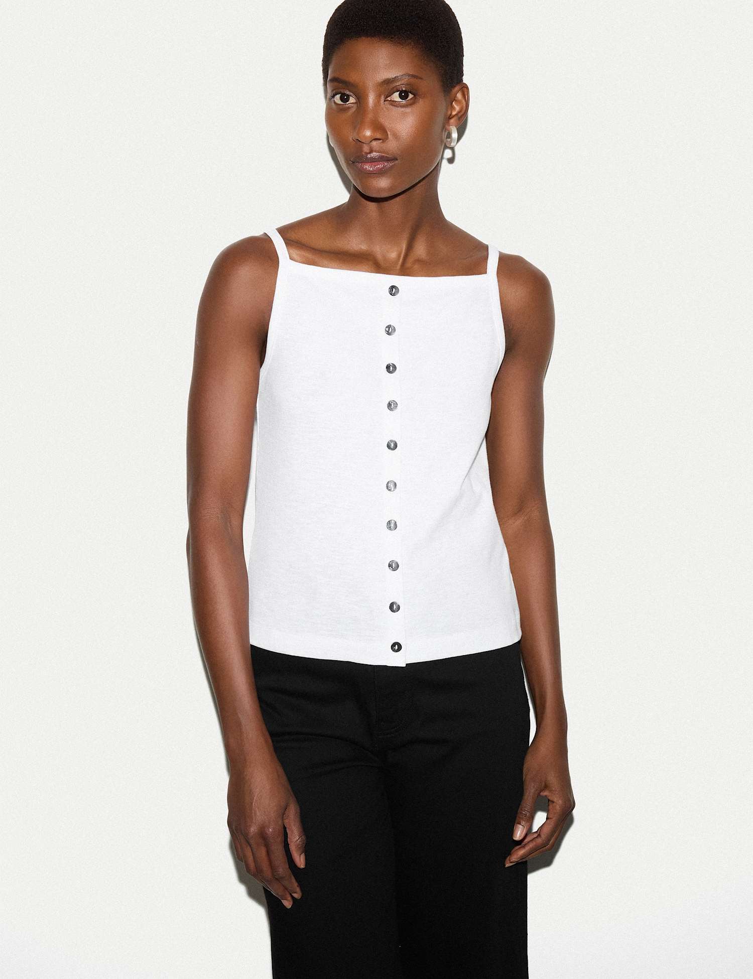 Jigsaw Pure Cotton Button Detail Cami Top White
