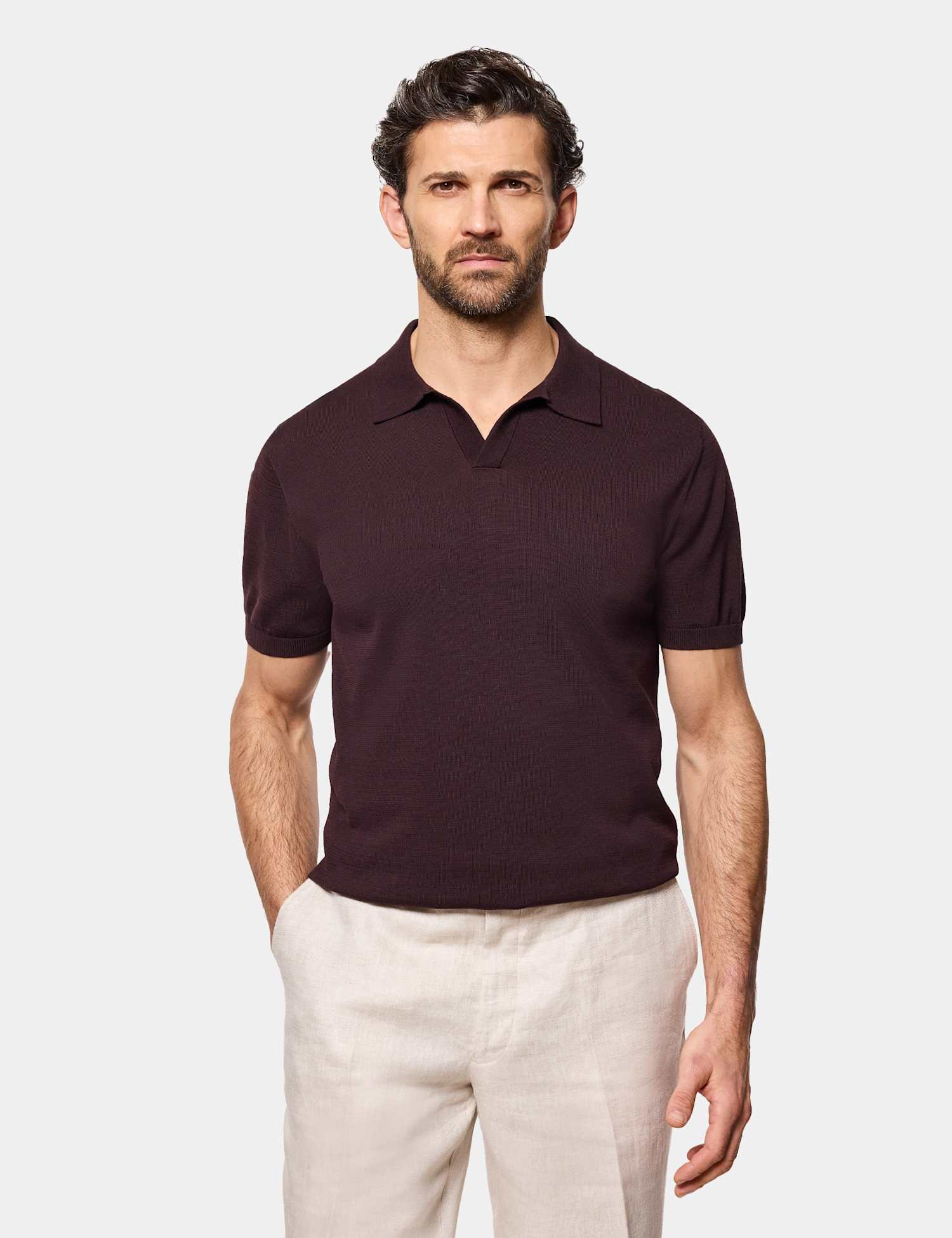 Hawes & Curtis Open Collar Polo Shirt Brown