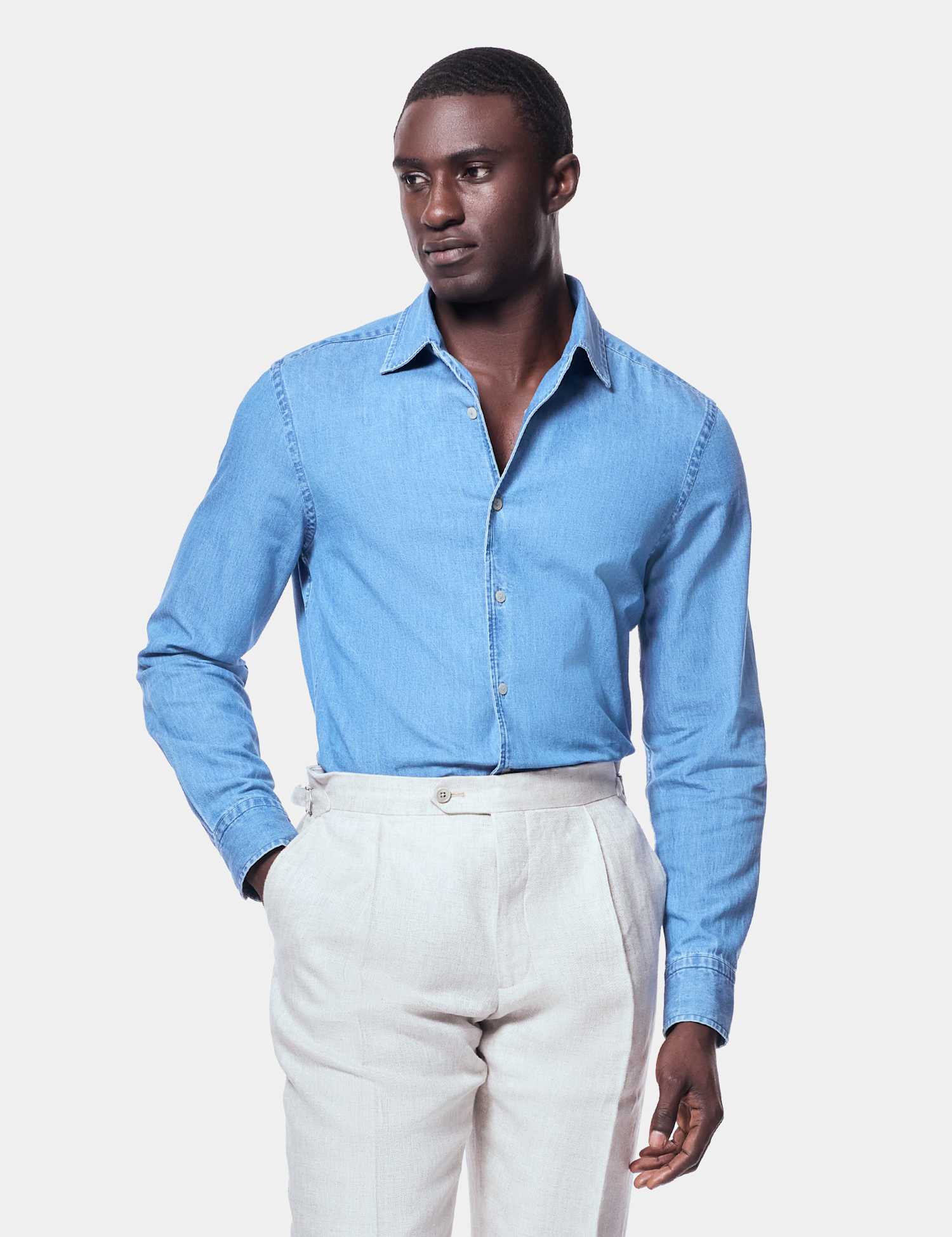 Hawes & Curtis Slim Fit Denim Shirt Light Blue