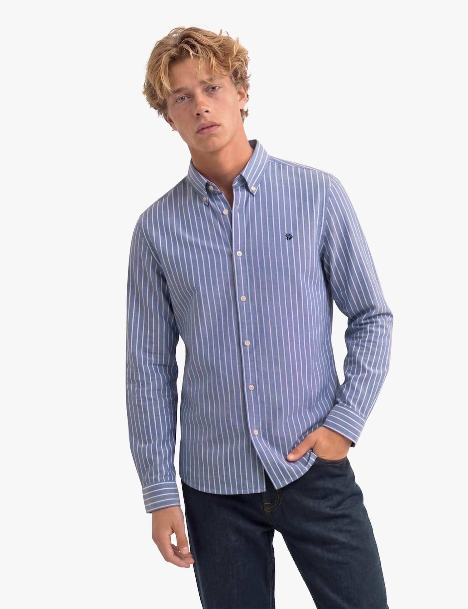 Superdry & Co Relaxed Fit Pure Cotton Striped Oxford Shirt Navy