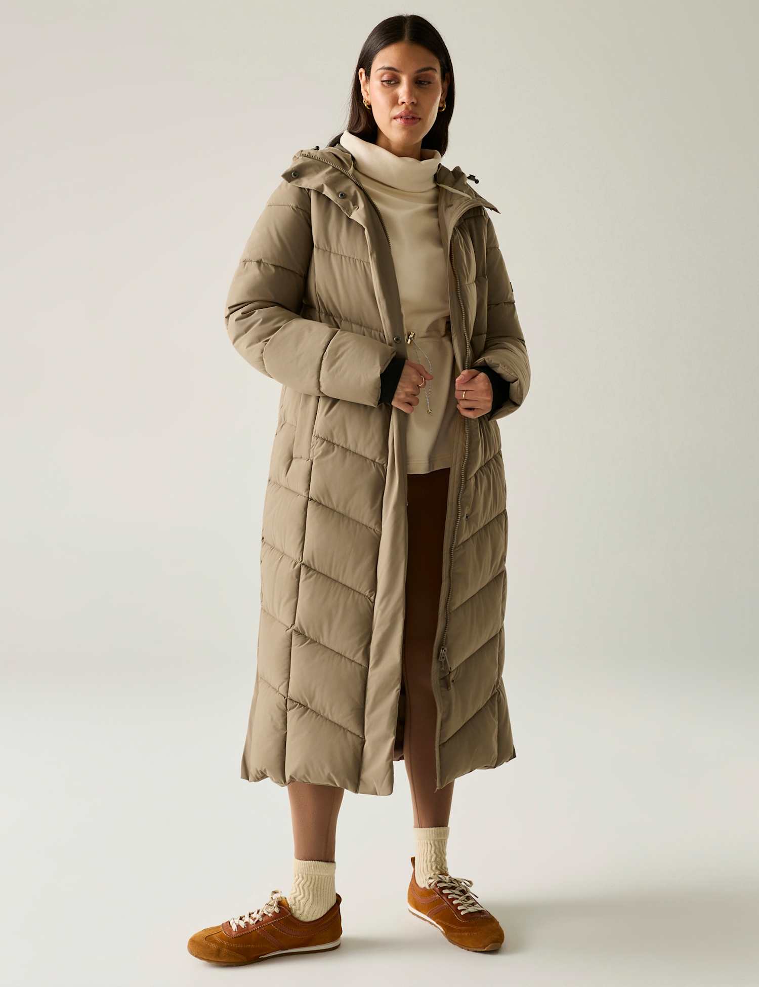 Regatta Eloria Hooded Longline Puffer Coat Brown