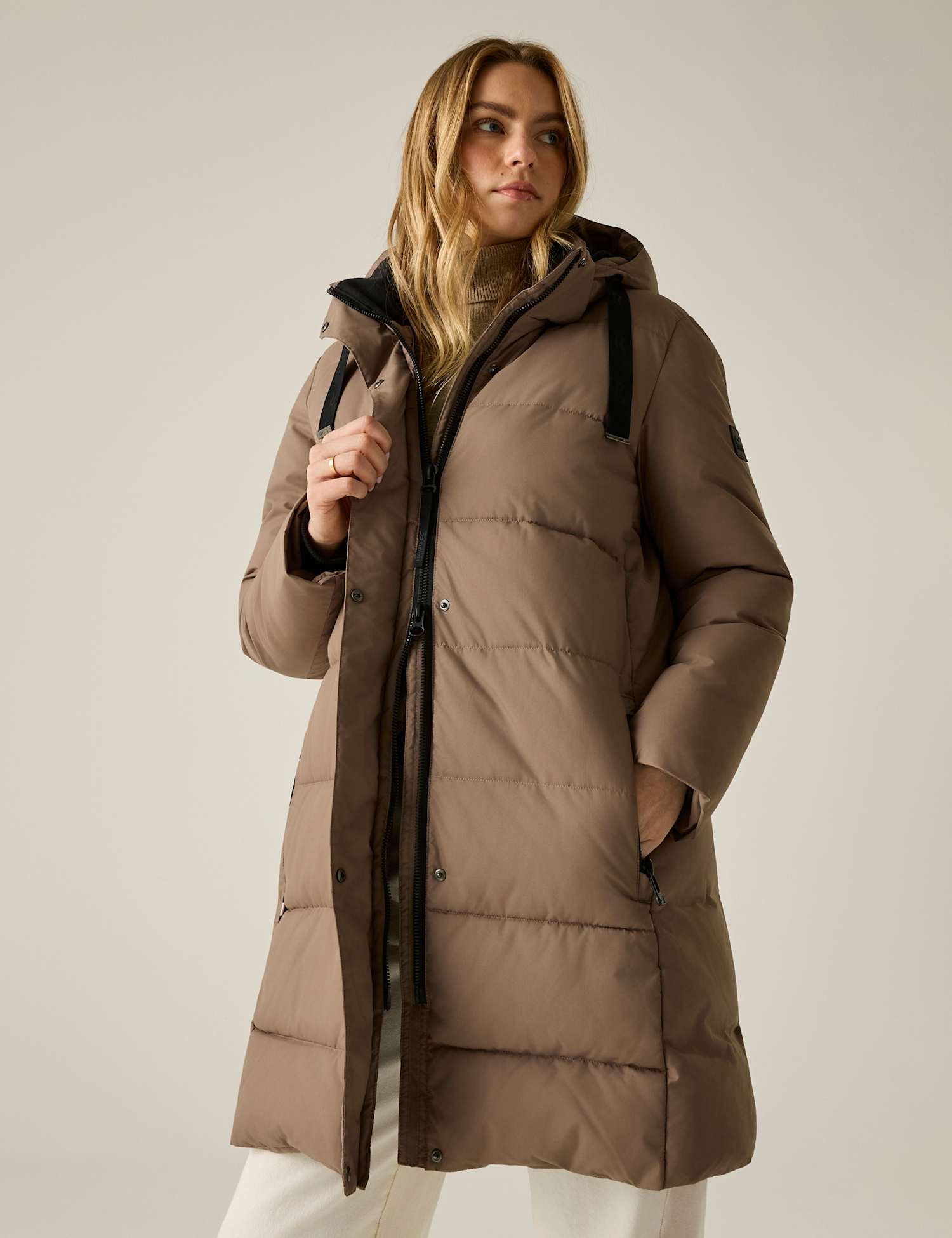 Regatta Eryn Hooded Quilted Padded Longline Jacket Brown